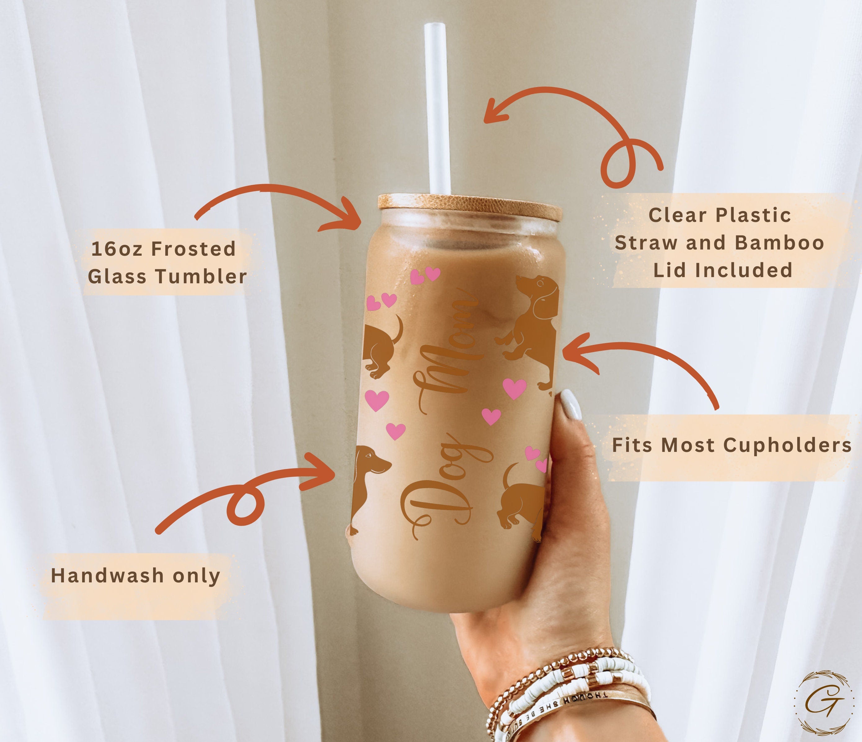 Dog Mom Gift Frosted Glass Tumbler Dachshund Design Drinkware for Coffee and Tea Lovers, Unique Drinkware for Everyday Use for Pet Lovers