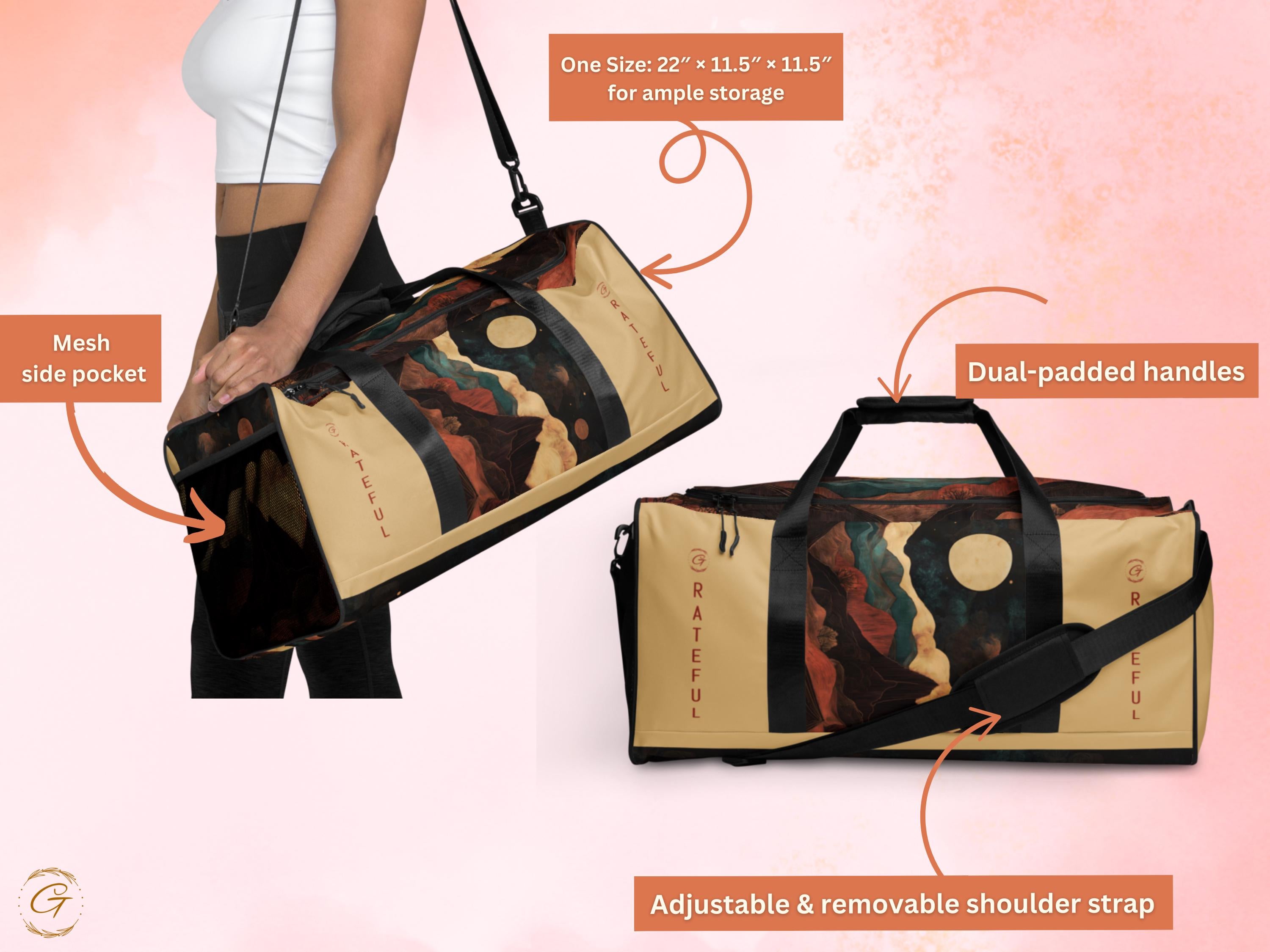 Elegant Moonlit AOP Landscape Duffel Bag – Unique Art Designs, Perfect for Gym, Travel & Weekend Adventure, Lightweight Spacious Duffle Bags