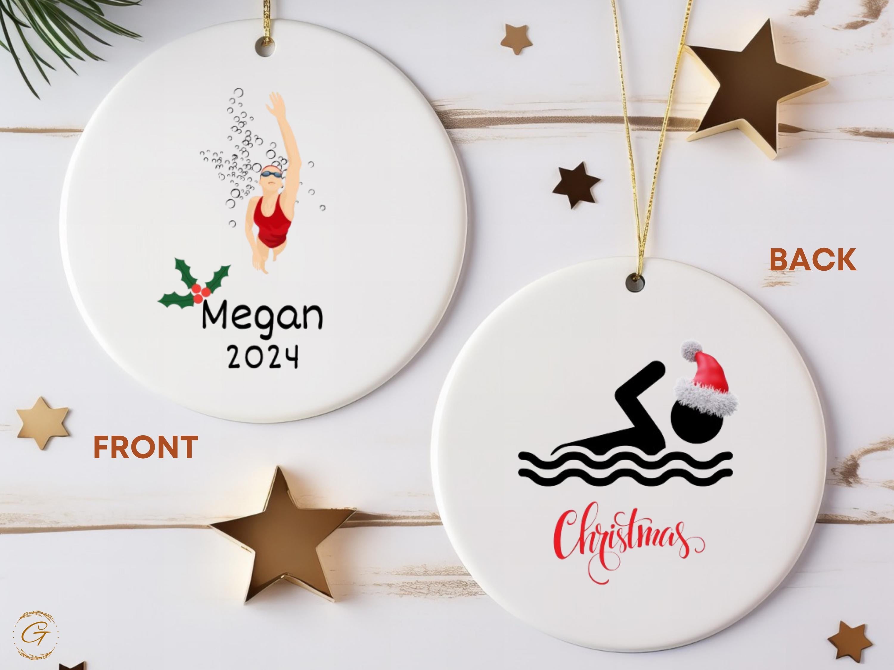 Personalized Swimmer Christmas Ornament, Custom Holiday Gift