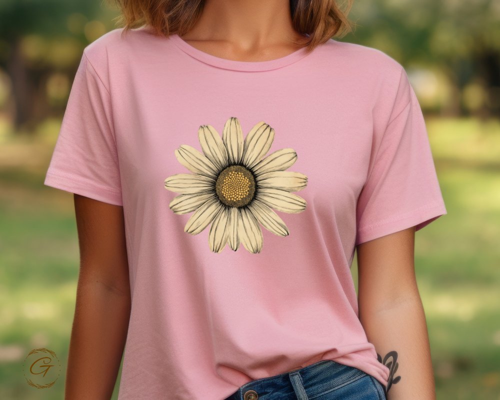 Pink Graphic T-shirt With Large Daisy Print product type