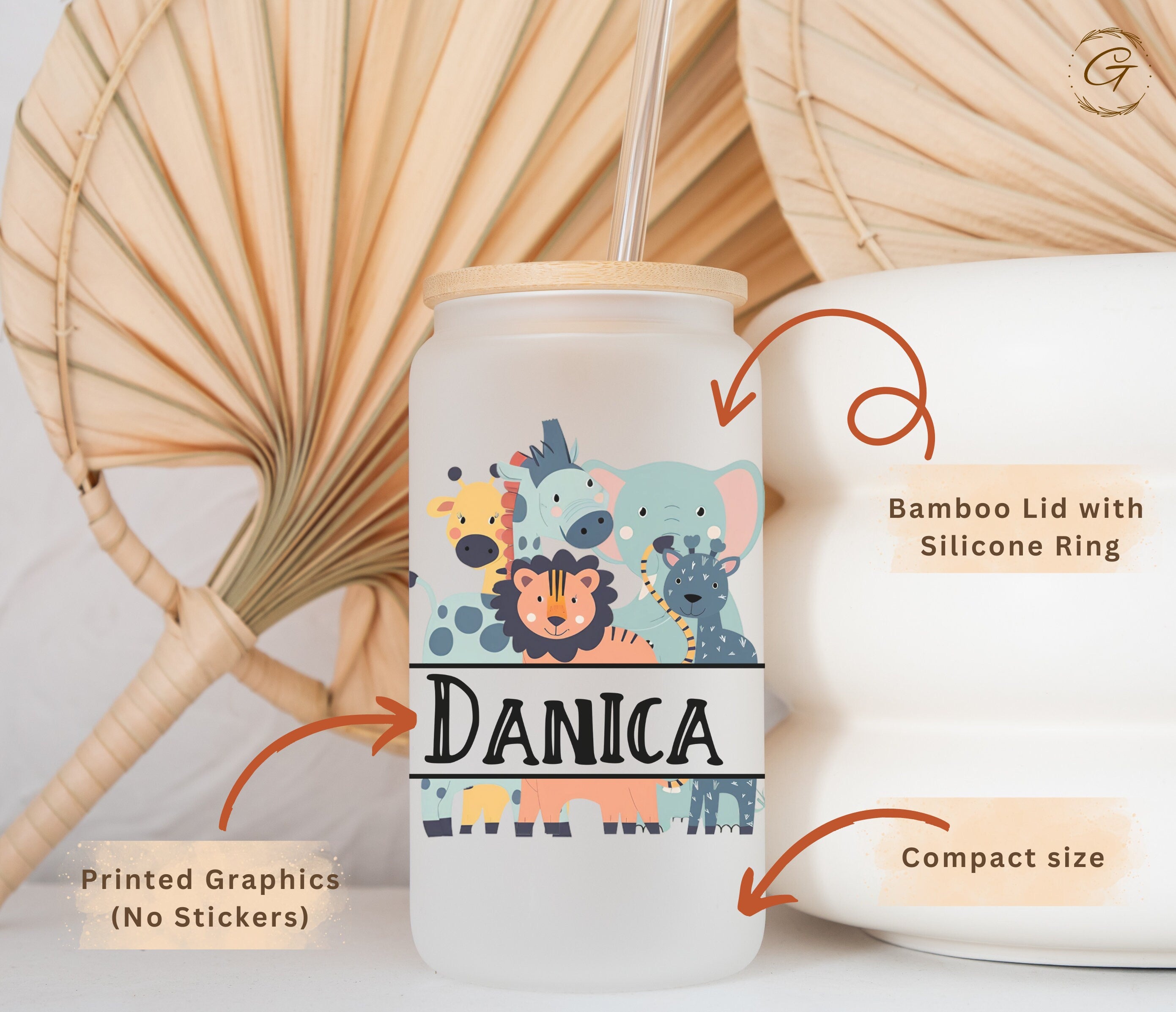 Safari Theme Personalized Frosted Glass Cup