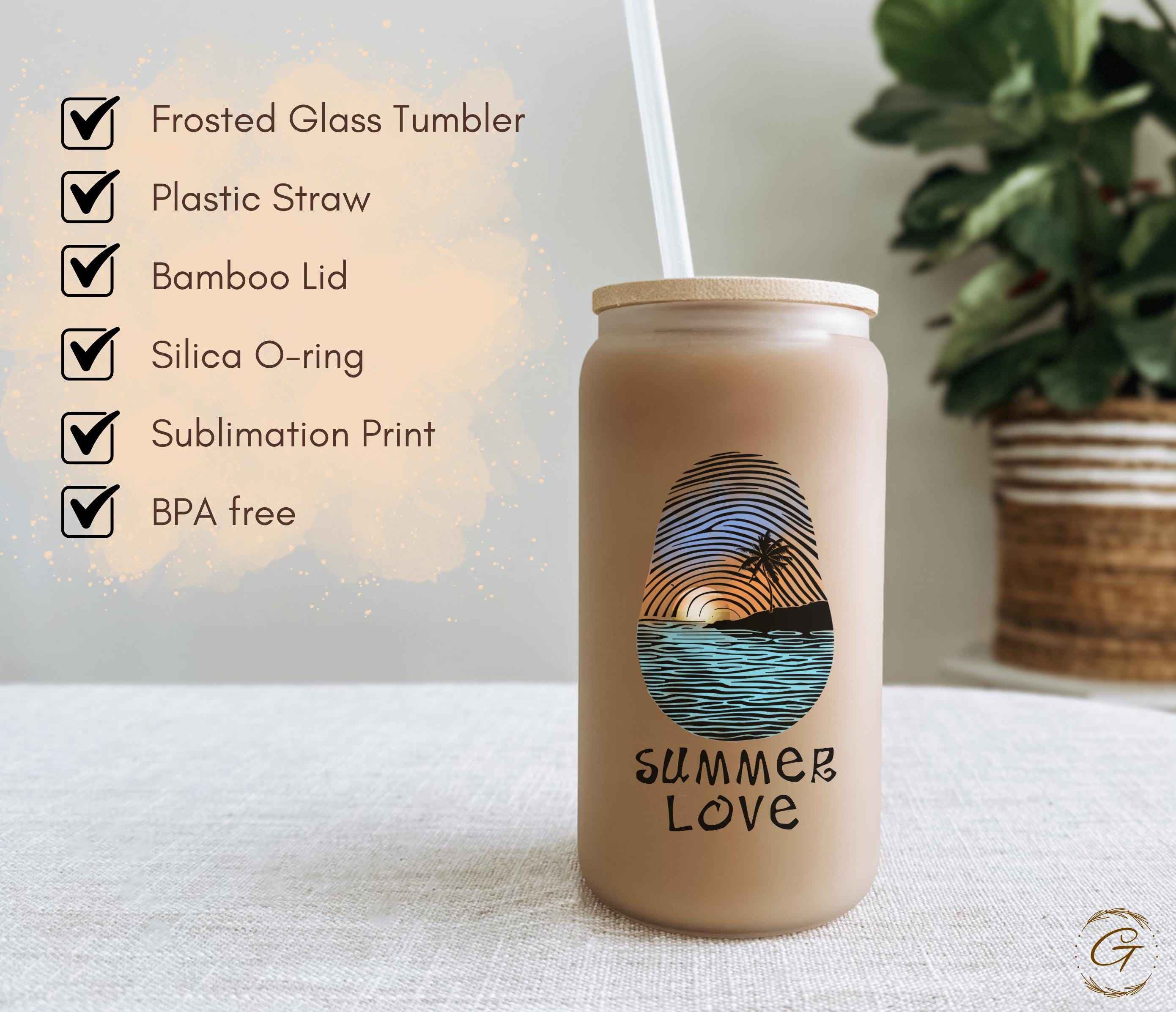 Summer Love Sunset Beach Design Frosted Glass Cup