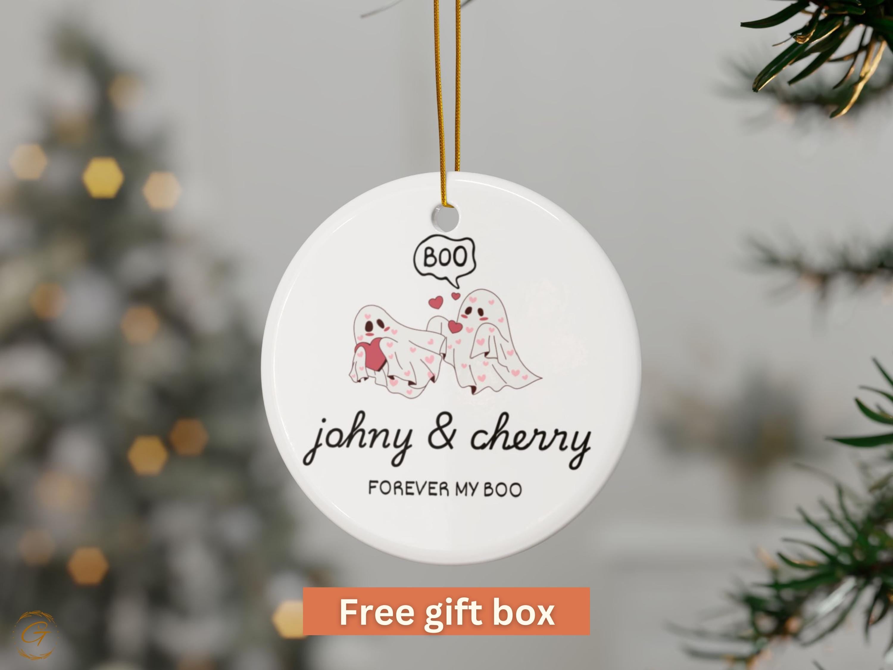 Personalize Cute Ghost Couple Ornament, Halloween Love Decor, Couple Cute Ornament, Spooky Romance Holiday Keepsake, Spooky Romance Ornament
