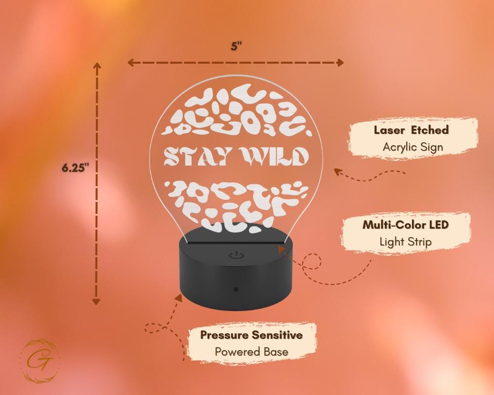 Stay Wild Design Circle Acrylic LED Sign, Custom Wall Light