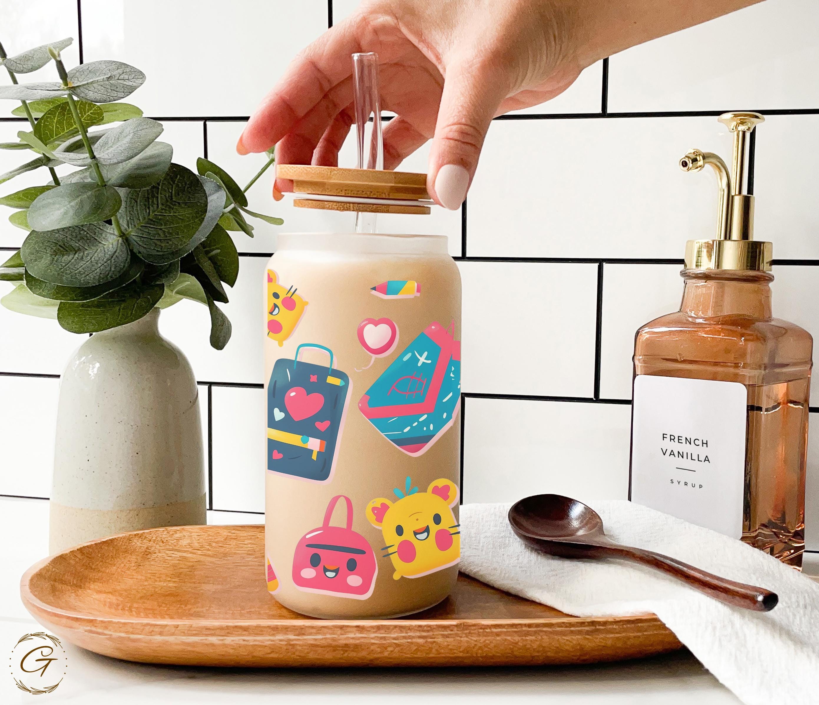 Cute Kawaii Pattern Frosted Glass Cup