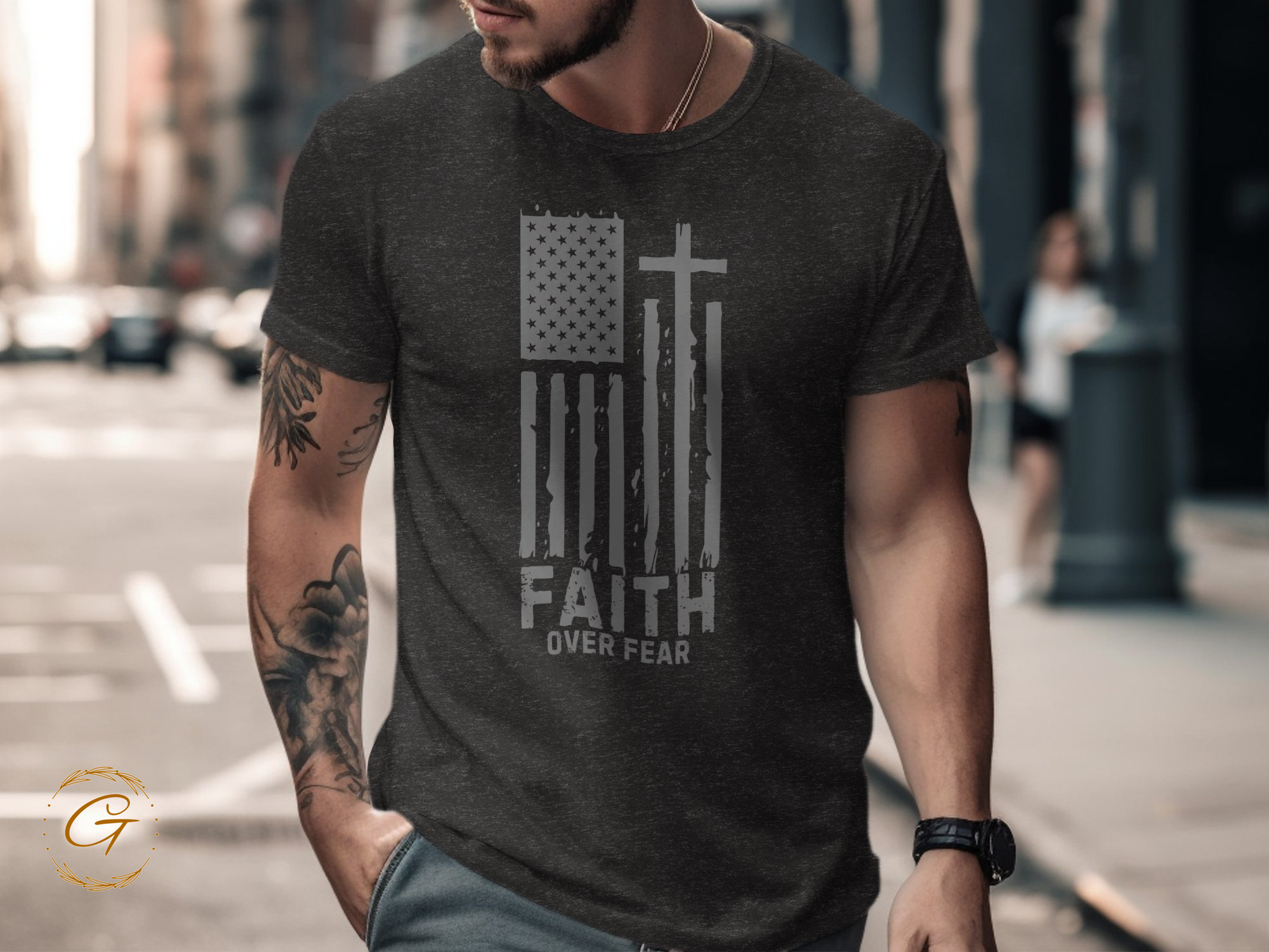Faith Over Fear American Flag and Cross T-shirt product