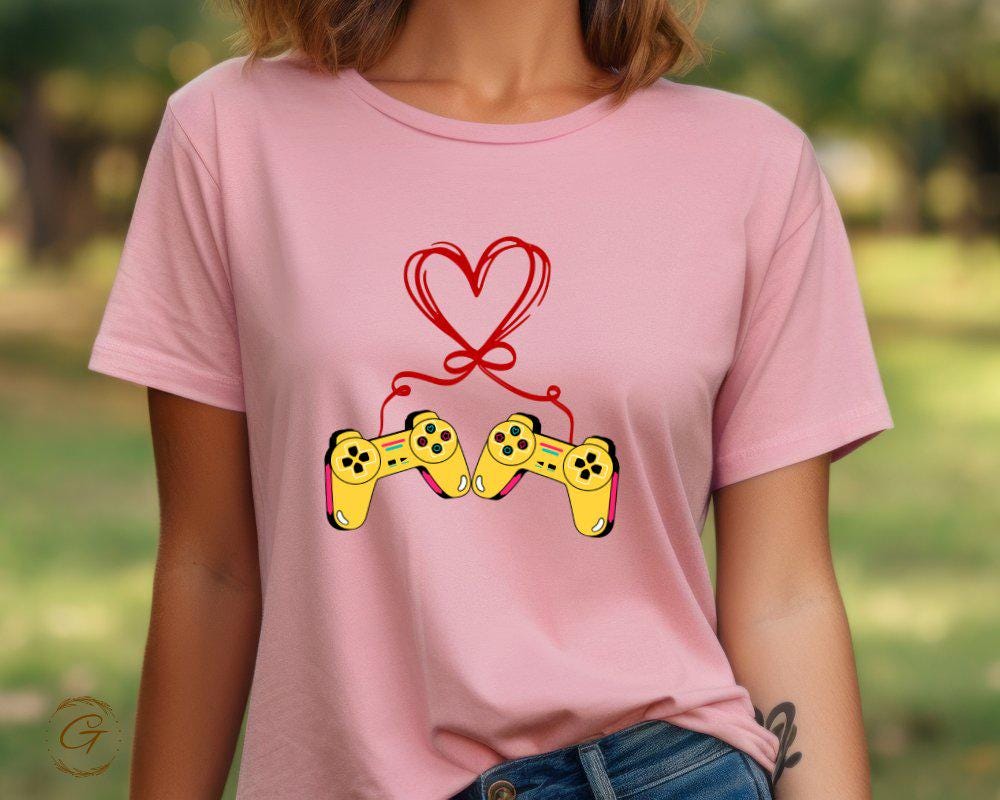Gamer T-shirt, Video Game Controllers Heart Design Tee