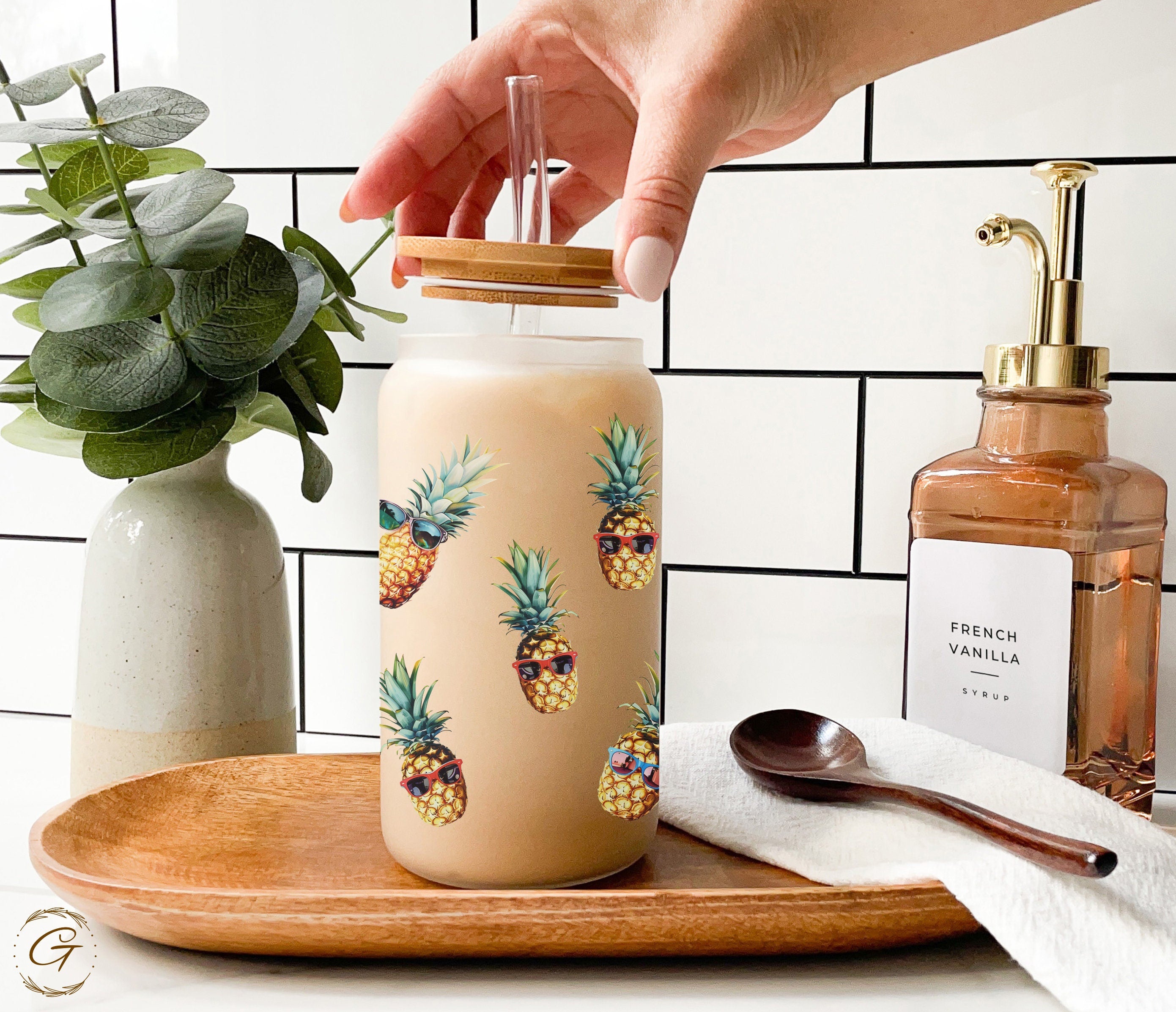 Pineapple Pattern Design Frosted Glass Tumbler