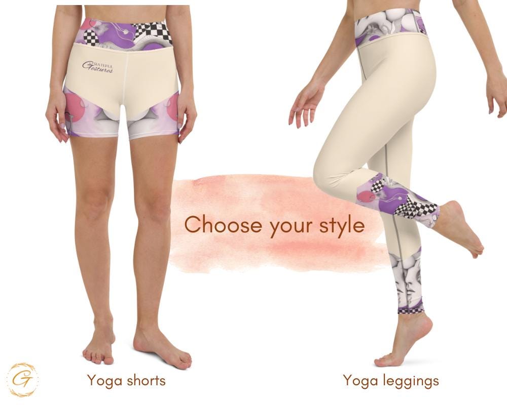 Doodle AOP Design Yoga Shorts and Leggings, Stylish Activewear for Women, High-Waisted Fitness Apparel Comfortable and Trendy Design Bottoms