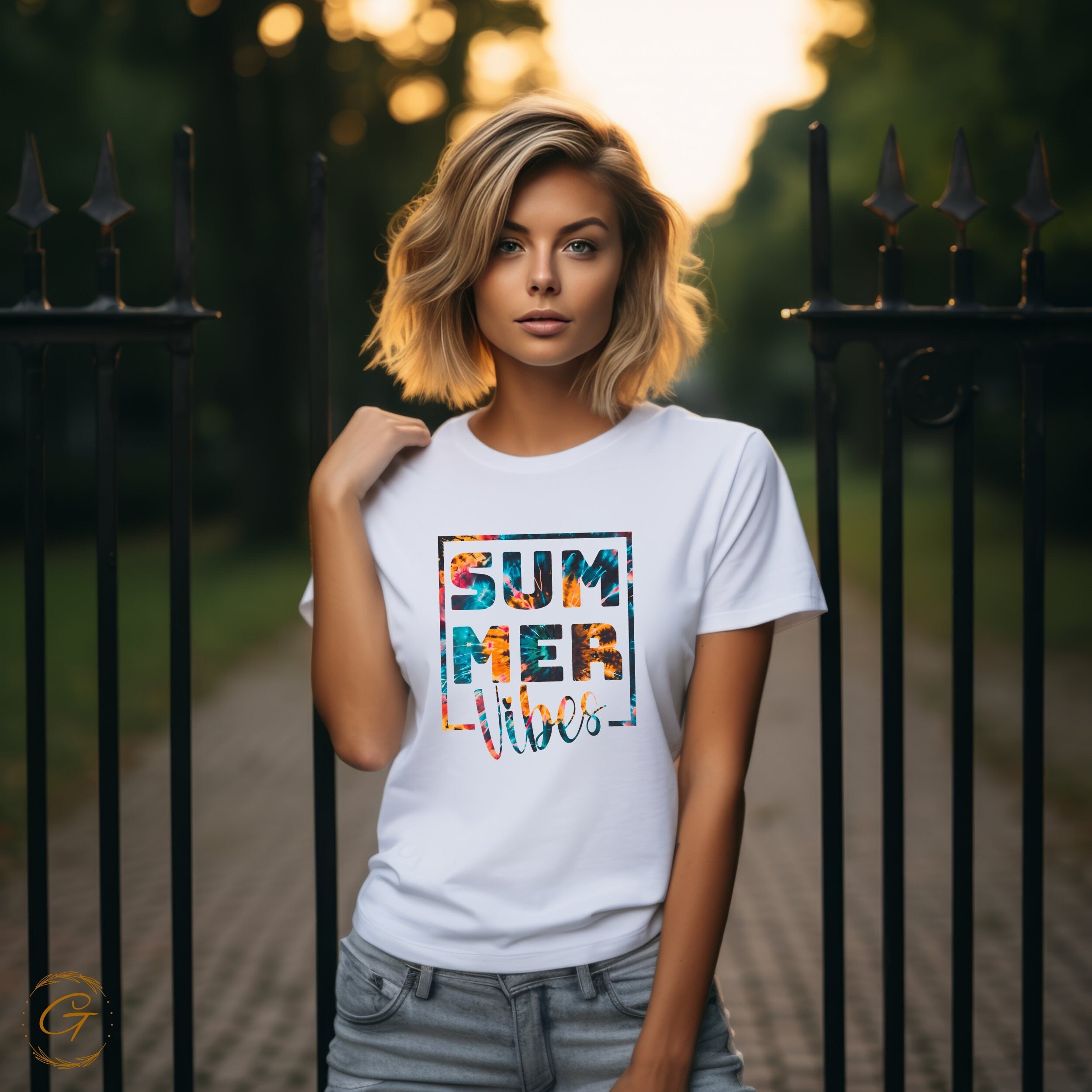 Summer Vibes Graphic T-Shirt, Colorful Tie-Dye Print Tee