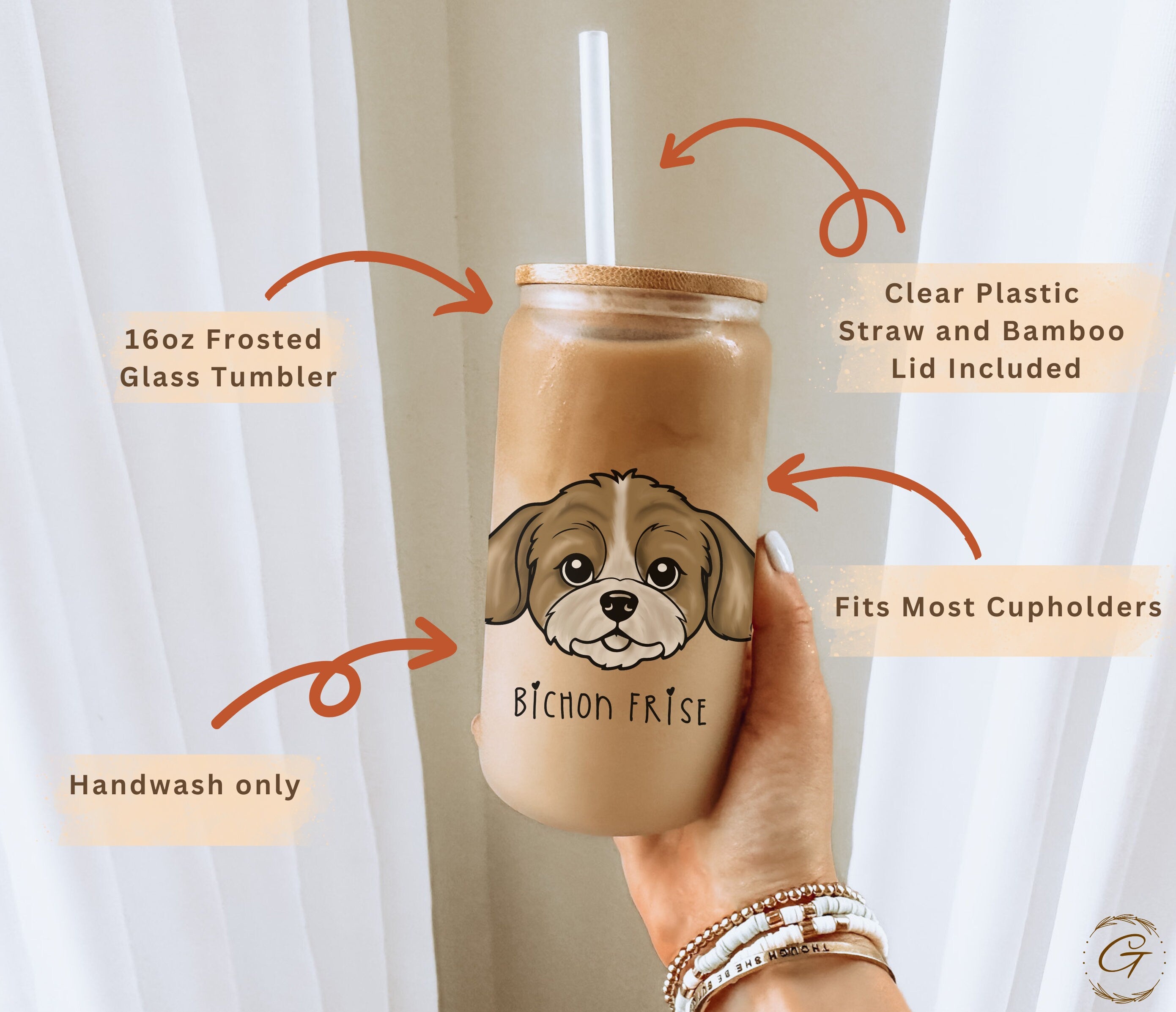 Bichon Frise Dog Design Frosted Glass Cup