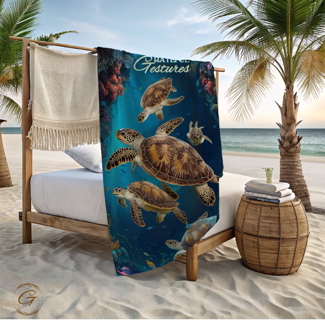 Colorful Under Water Turtles Beach Towel