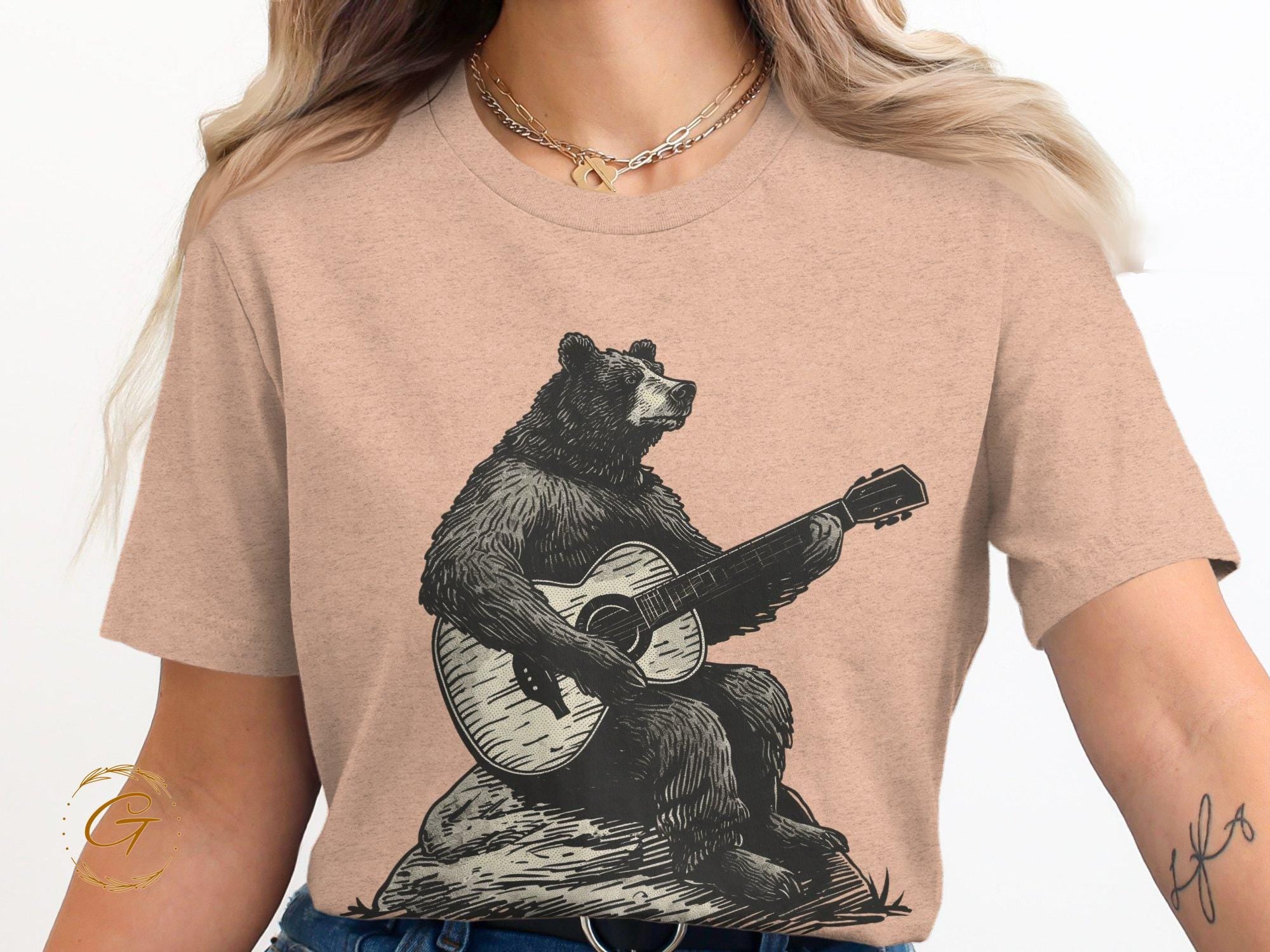 Bear Playing Guitar Graphic Tee, Funny Bear T-Shirt Design