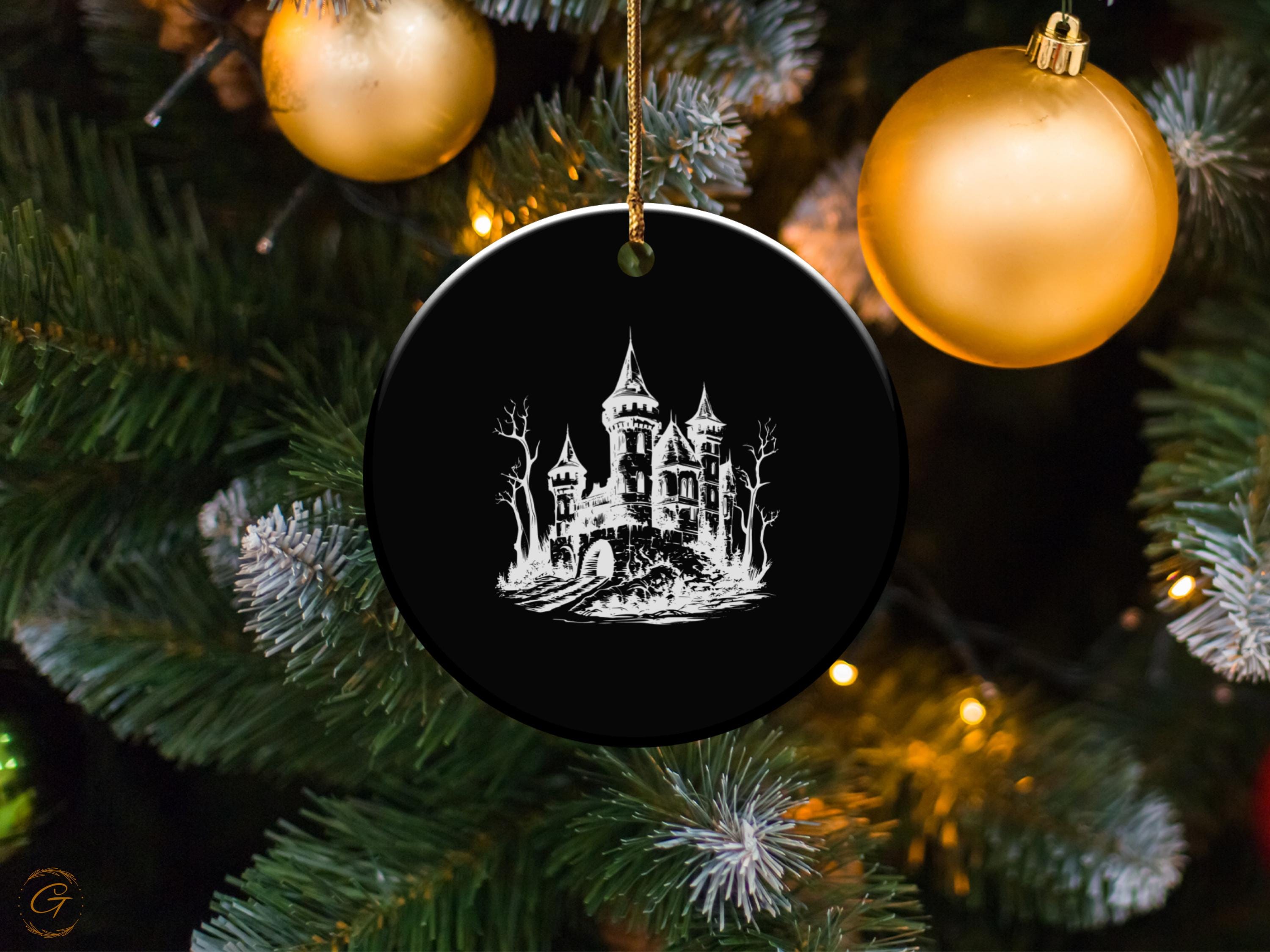 Gothic Castle Ornament, Halloween Decor, Spooky Haunted House, Unique Collectible, Black and White Decoration, Spooky Gifts Ideas for Gothic