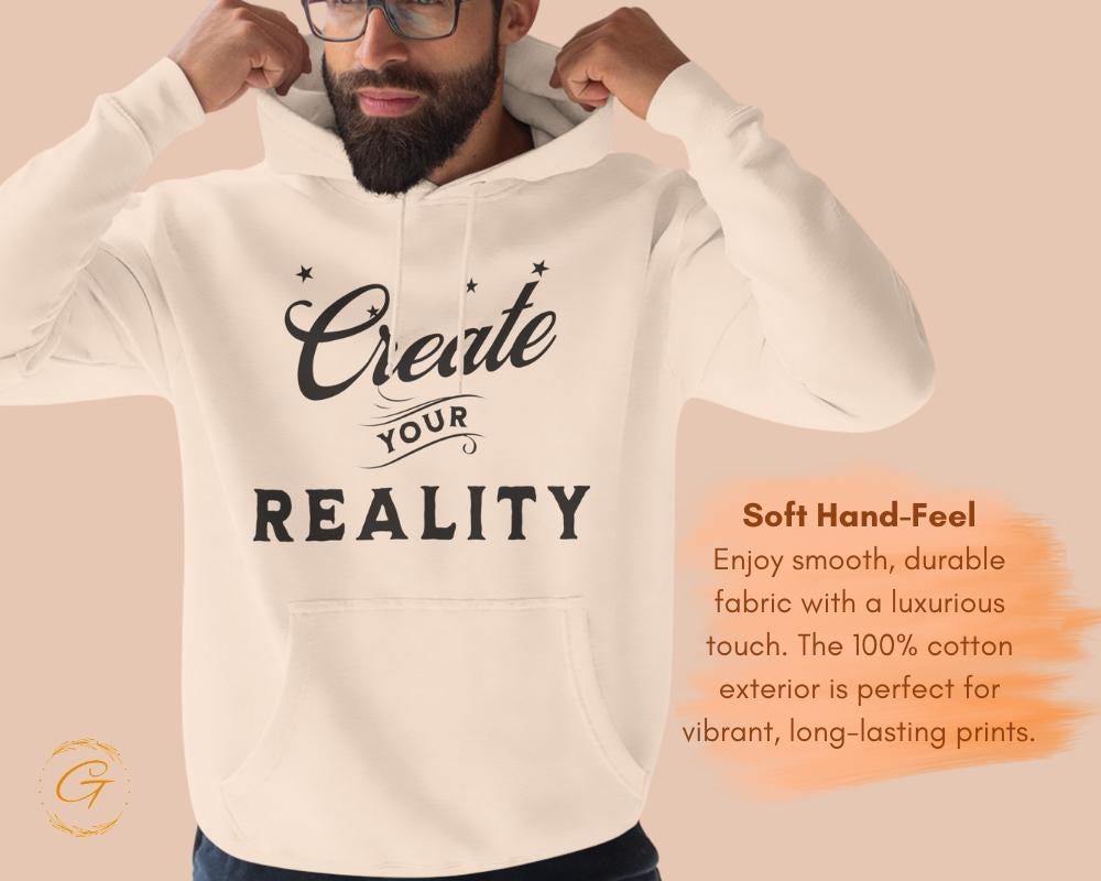 Three-Panel Fleece Hoodie with Graphic 'Create Your Reality' Design