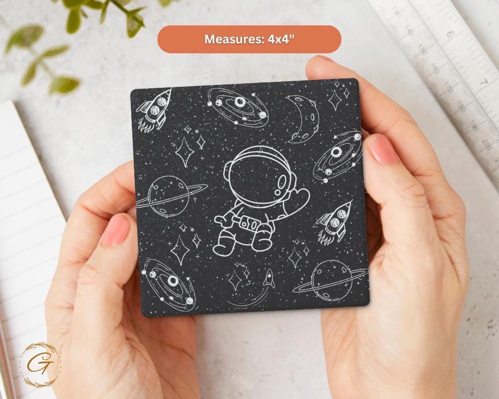 Soapstone Coaster with Astro Space Planets Design with Cork Backing, Perfect Gift for Space Lovers, Unique Drink Coaster for Home or Offices