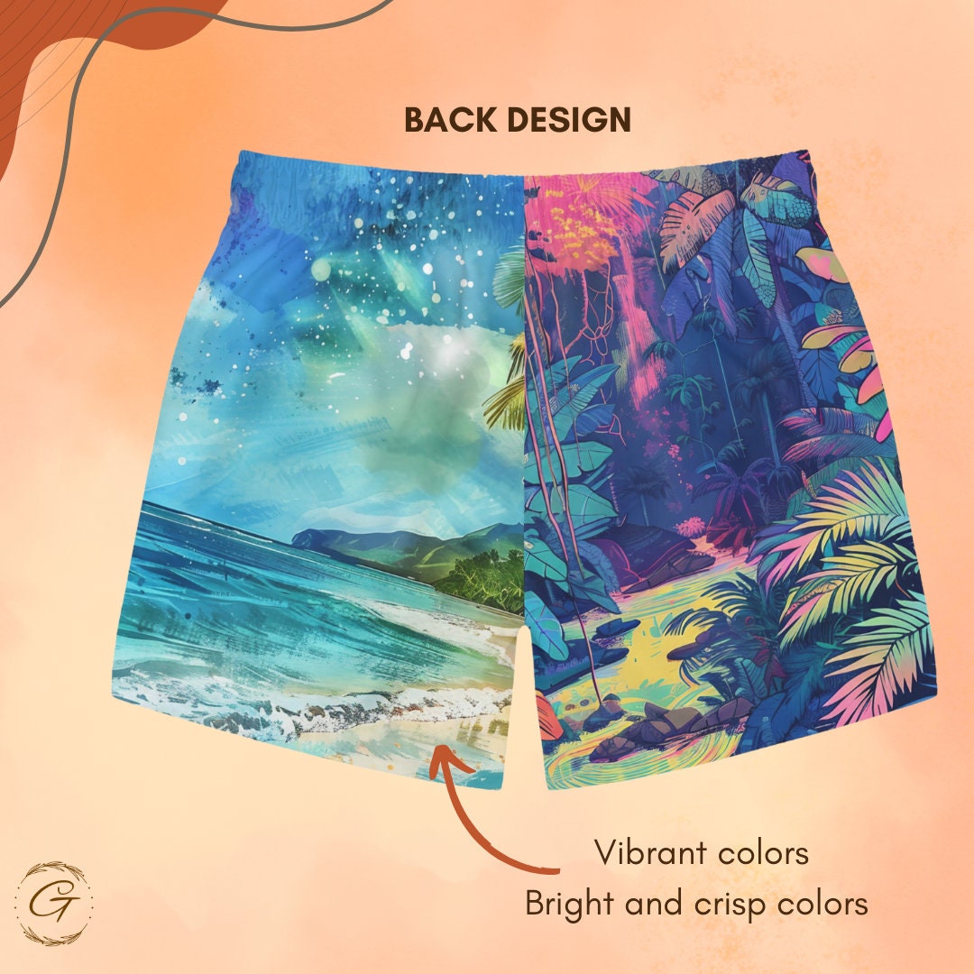 Tropical Rainforest & Beach Swim Shorts for Men, Vibrant AOP Design, Perfect for Vacation, Summer Gift for Him, Stylish Trunks for Summer
