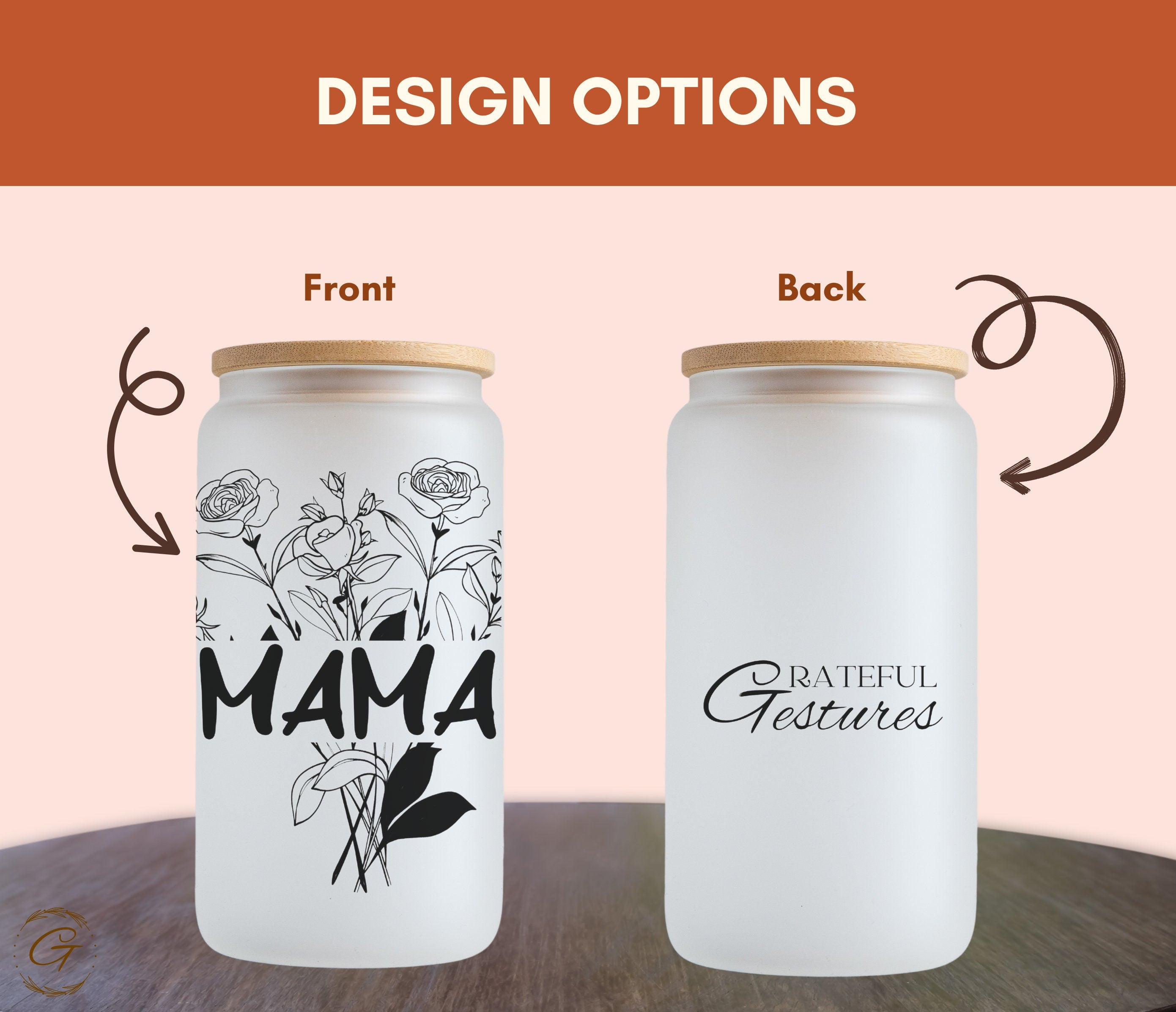 Frosted Glass Tumbler with Rose Mama Design, Stylish & Durable Drinkware, Beautiful Floral Mug Great for Coffee or Tea, Lovely Gift for Moms