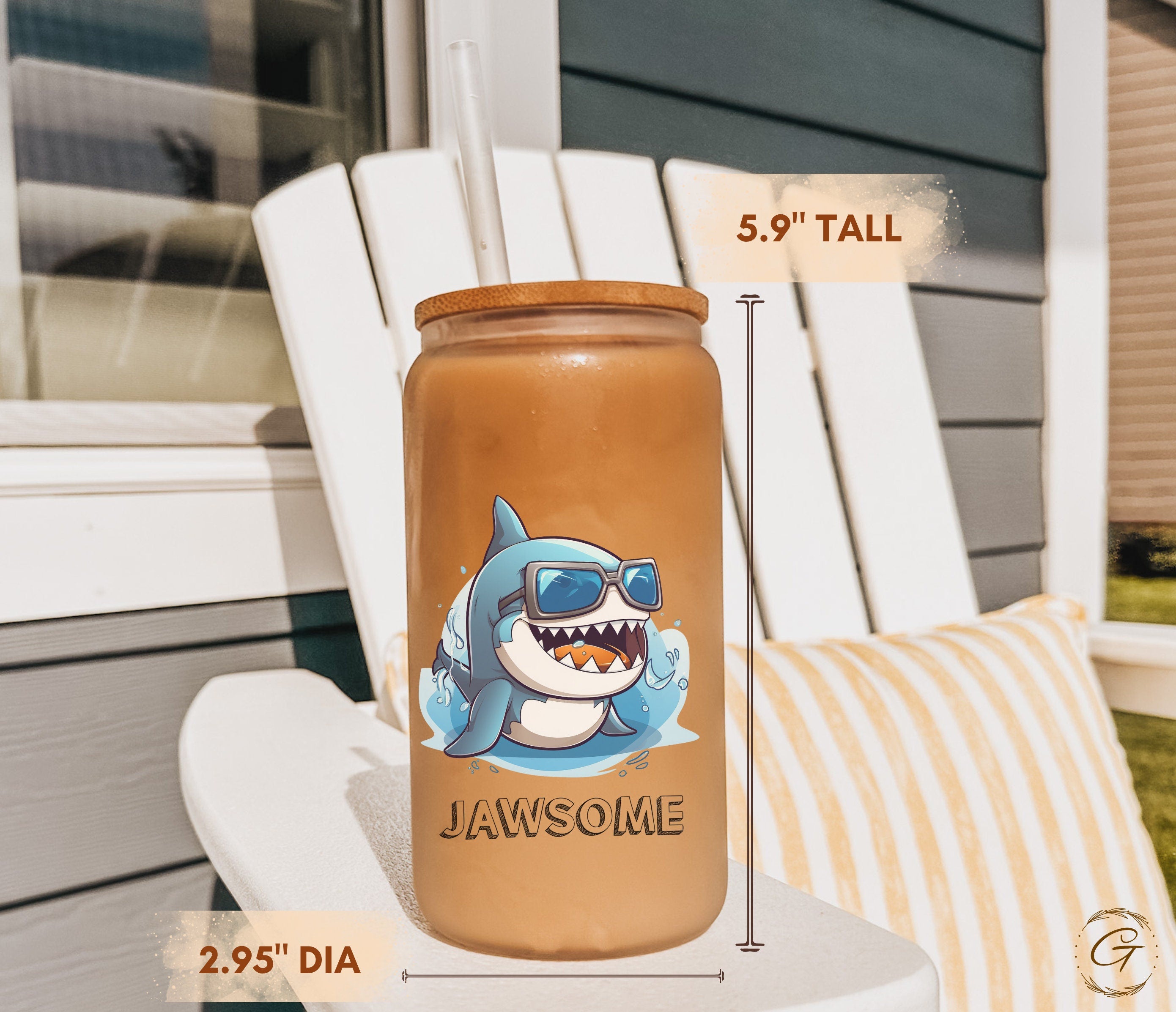 Jawsome Shark Frosted Glass Cup, Fun Libbey Glass Can
