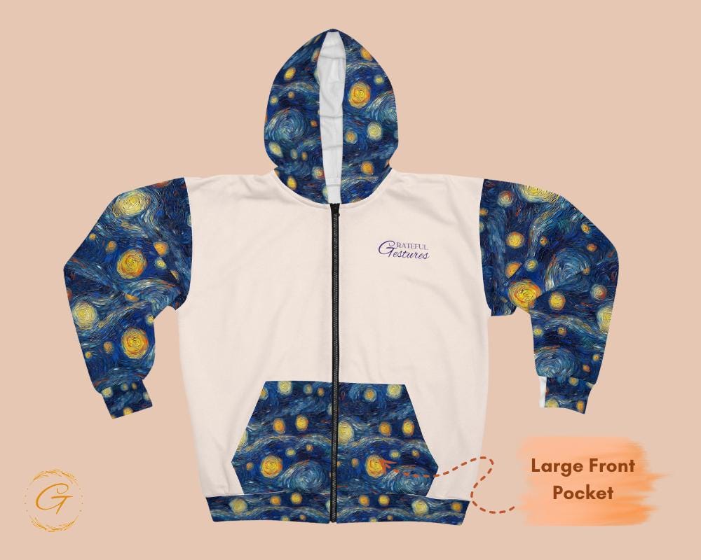 Starry Night White Design Zip Hoodie All-Over Print