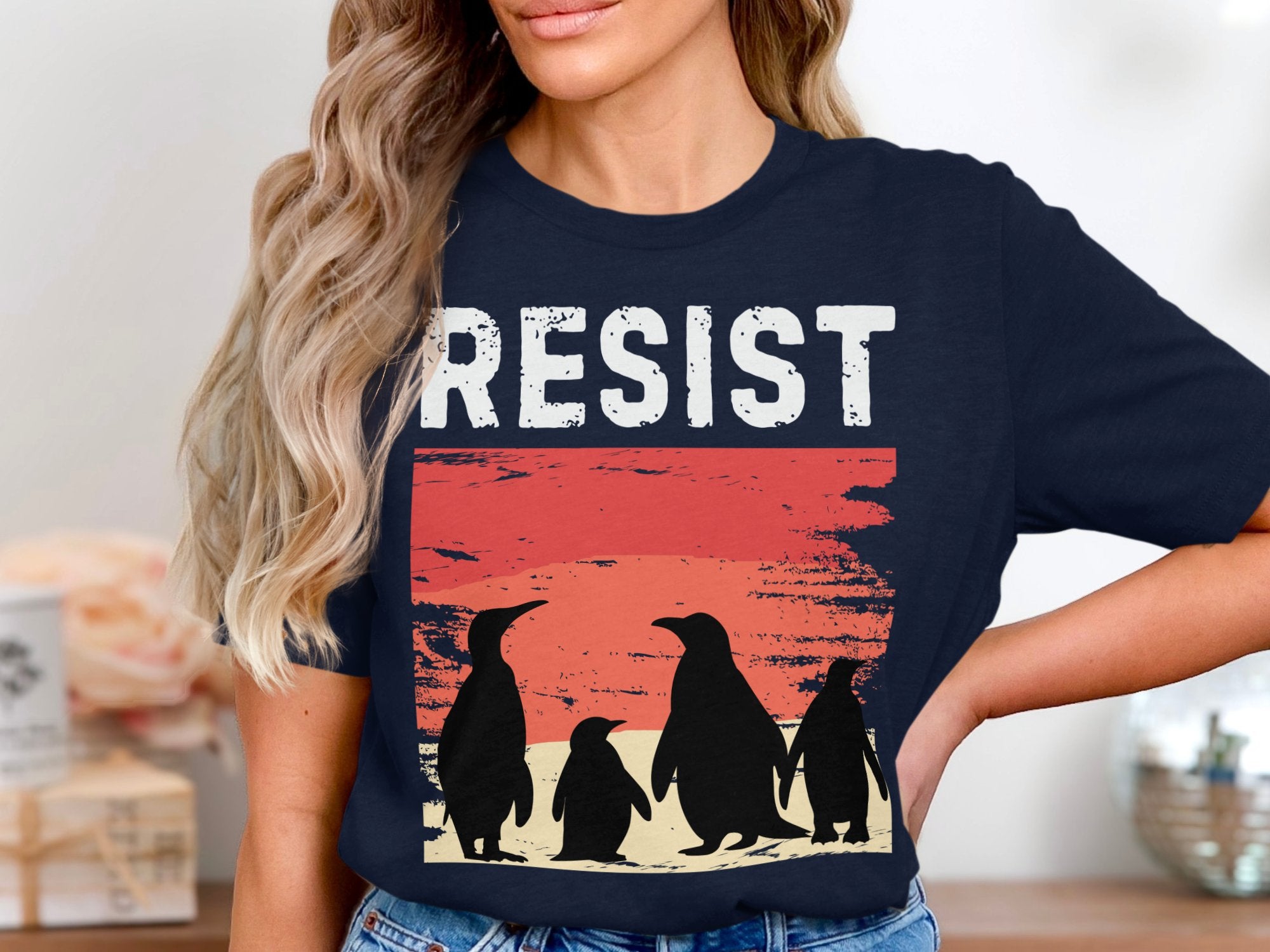 RESIST Penguin Family Illustration Graphic Tee product type
