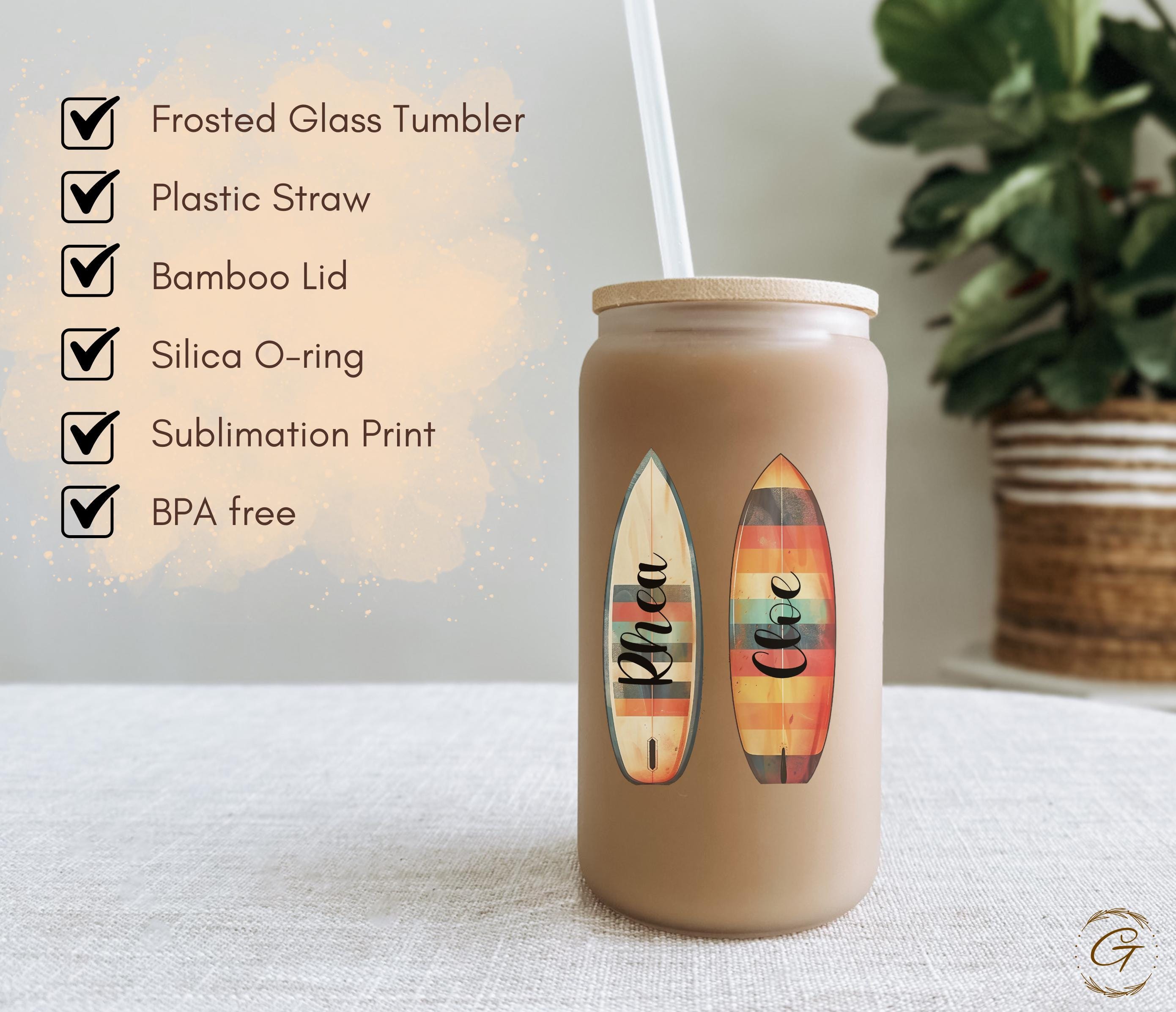 Surfer Girls Frosted Glass Cup
