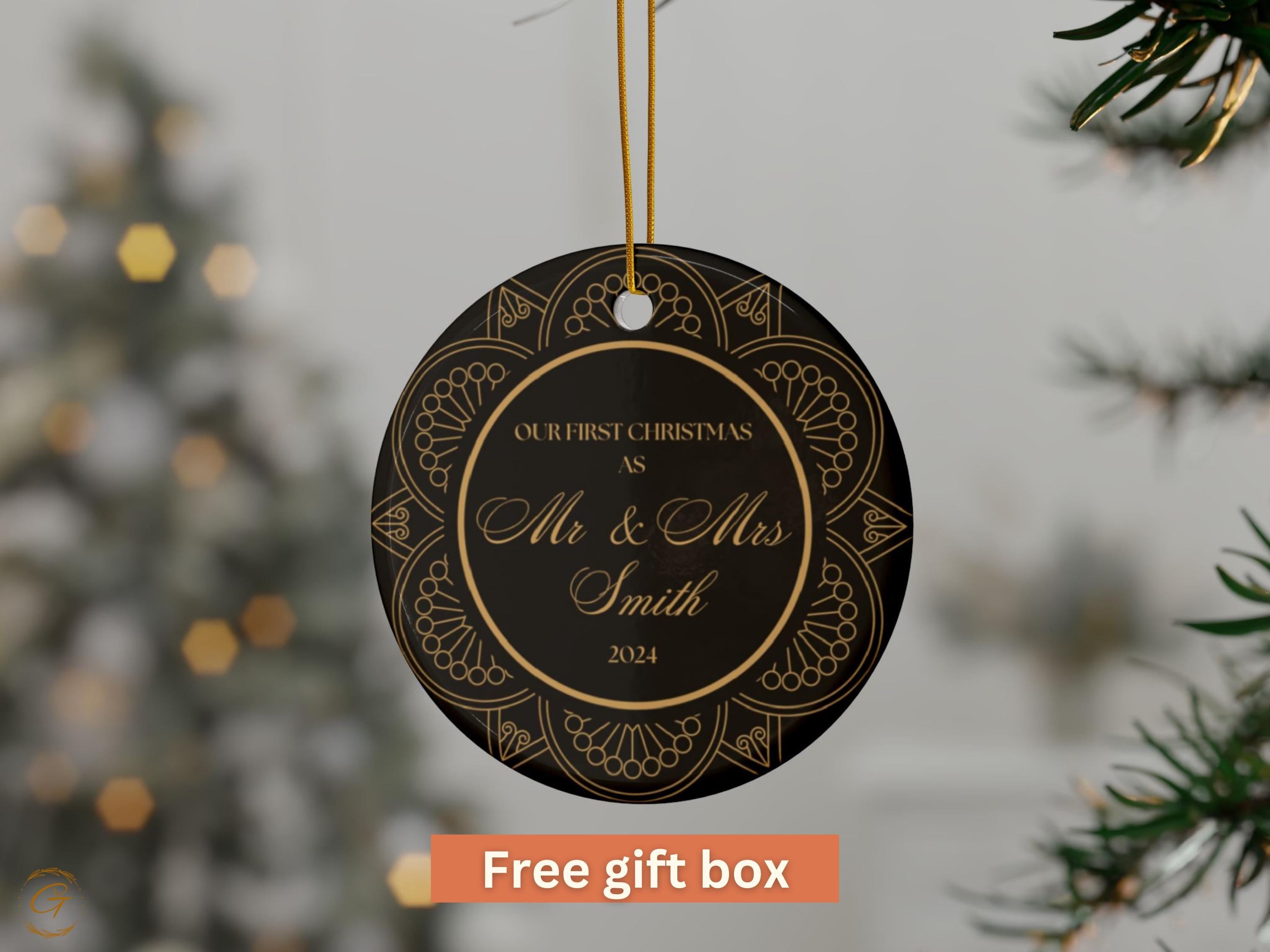 Personalized Wedding Christmas Ornament, Mr and Mrs First Christmas 24