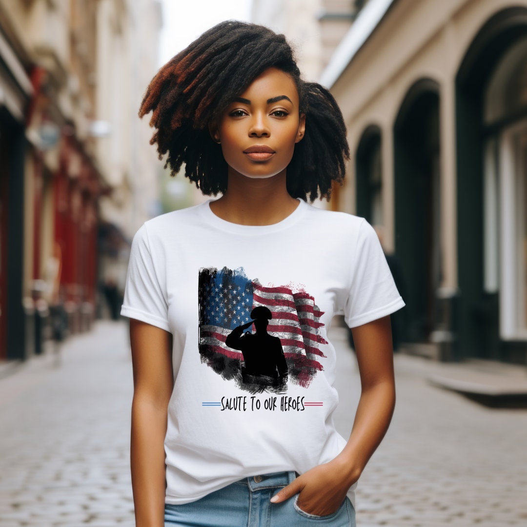 Patriotic Military Salute T-Shirt – "We Will Never Forget" American Flag Graphic Tee