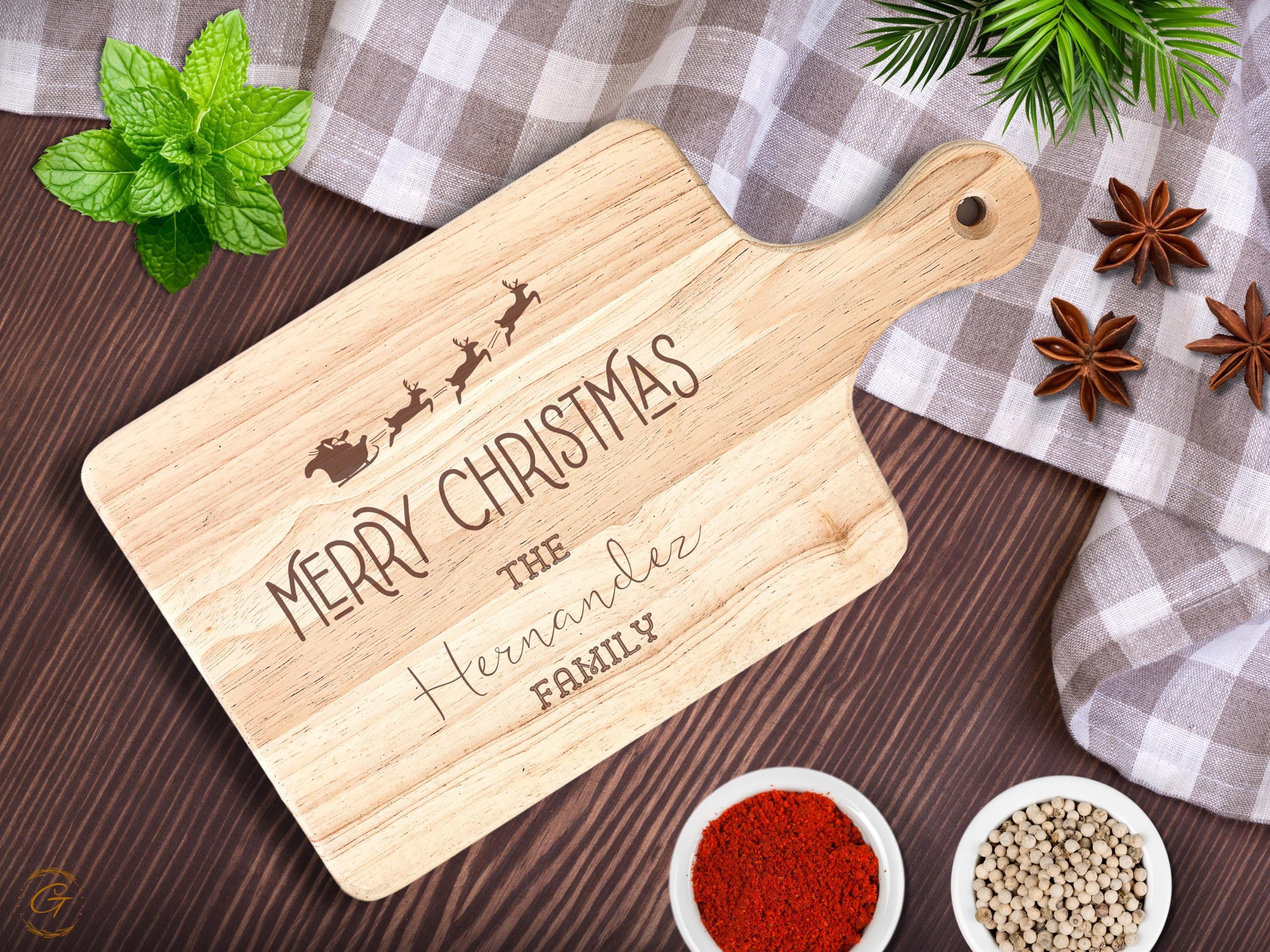 Personalize Merry Christmas Cutting Board | Custom Family Name Gift | Engraved Wood Kitchen Decor | Holiday Serving Board | Xmas Family Gift