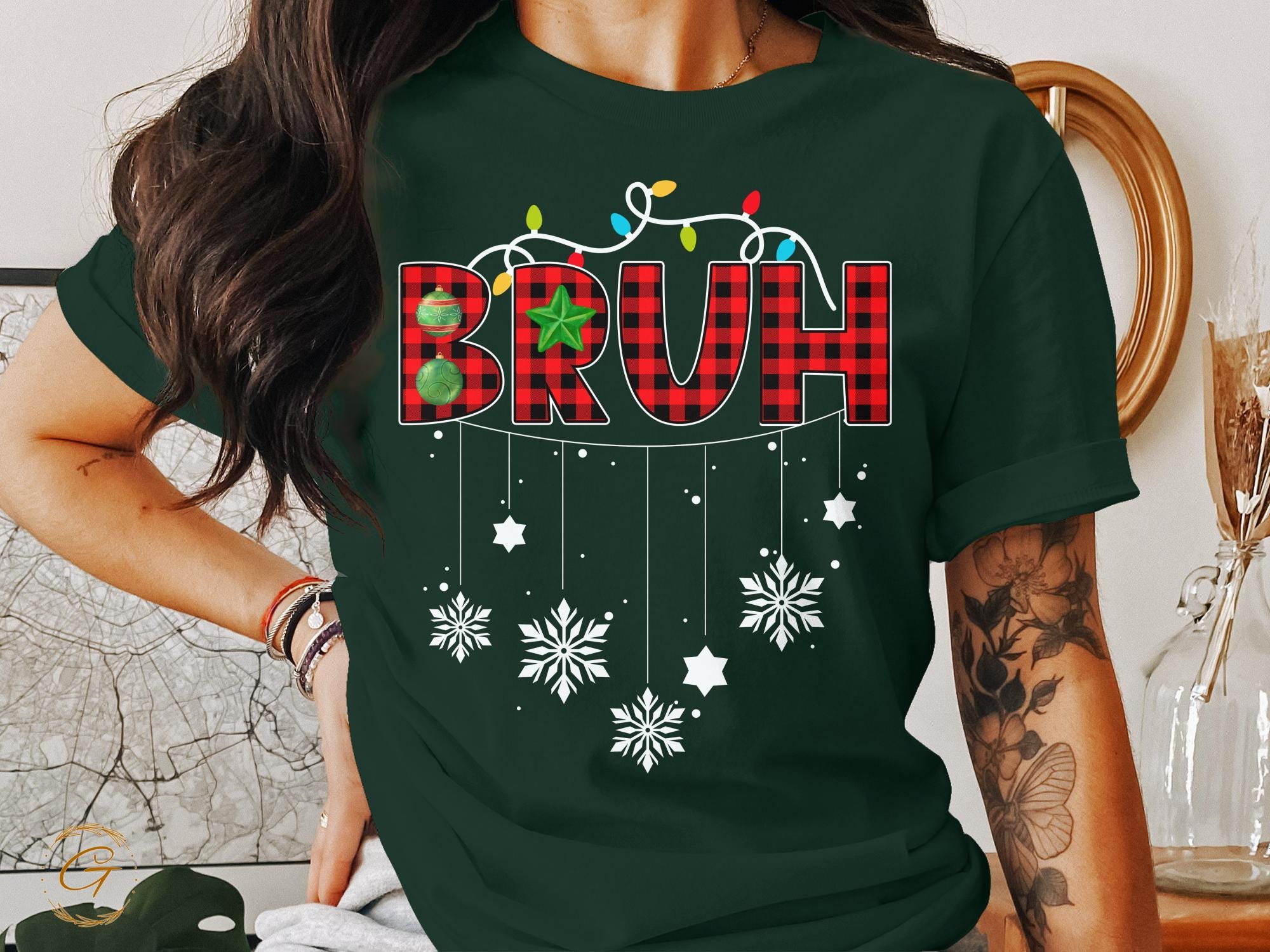 Christmas T-Shirt, Holiday BRUH Plaid Christmas Tee