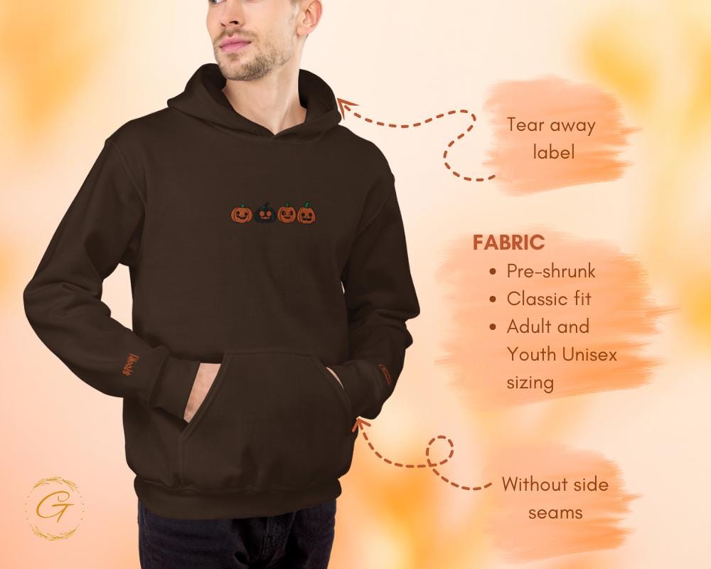 Halloween Hoodie, Four Pumpkins Hooded Sweatshirt, Pumpkin Faces Hoodie Spooky Fall Hooded Pullover Halloween Hooded Sweater, Fun Hooded Top