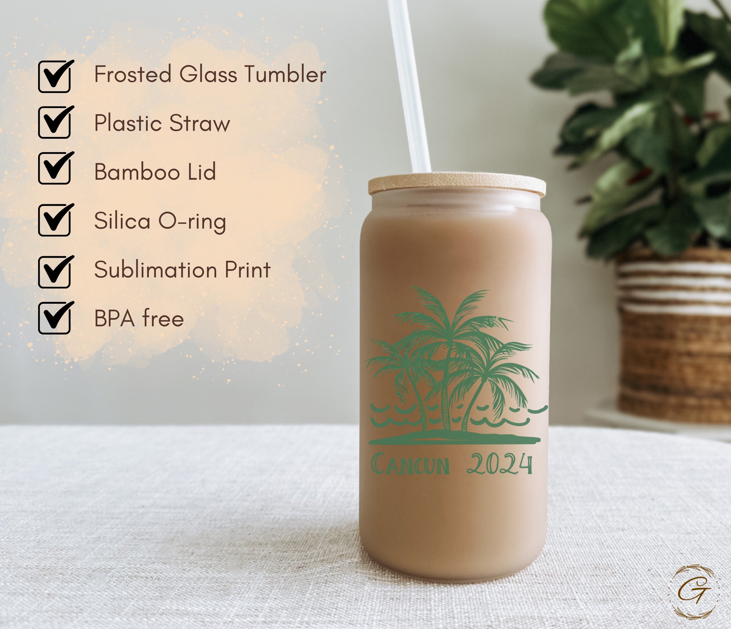 Palm Tree Cancun 2024 Personalized Frosted Glass Cup