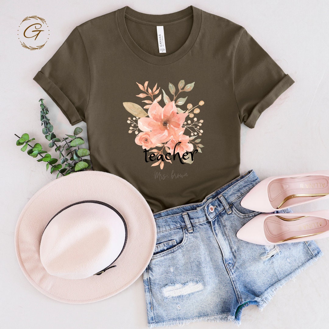 Teachers Tshirt, Custom Floral Design Tee for Teacher Appreciation Week