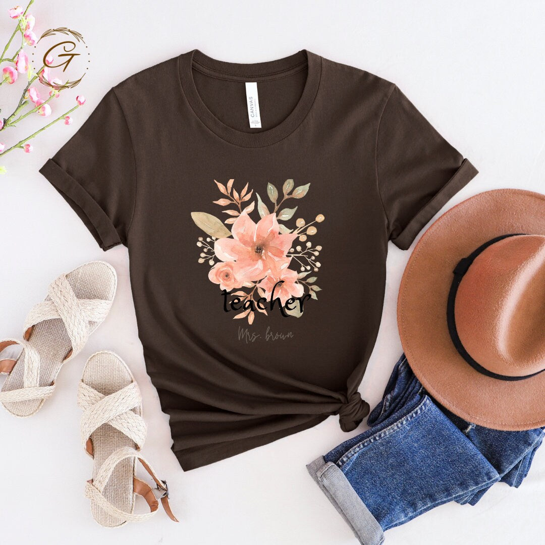 Teachers Tshirt, Custom Floral Design Tee for Teacher Appreciation Week