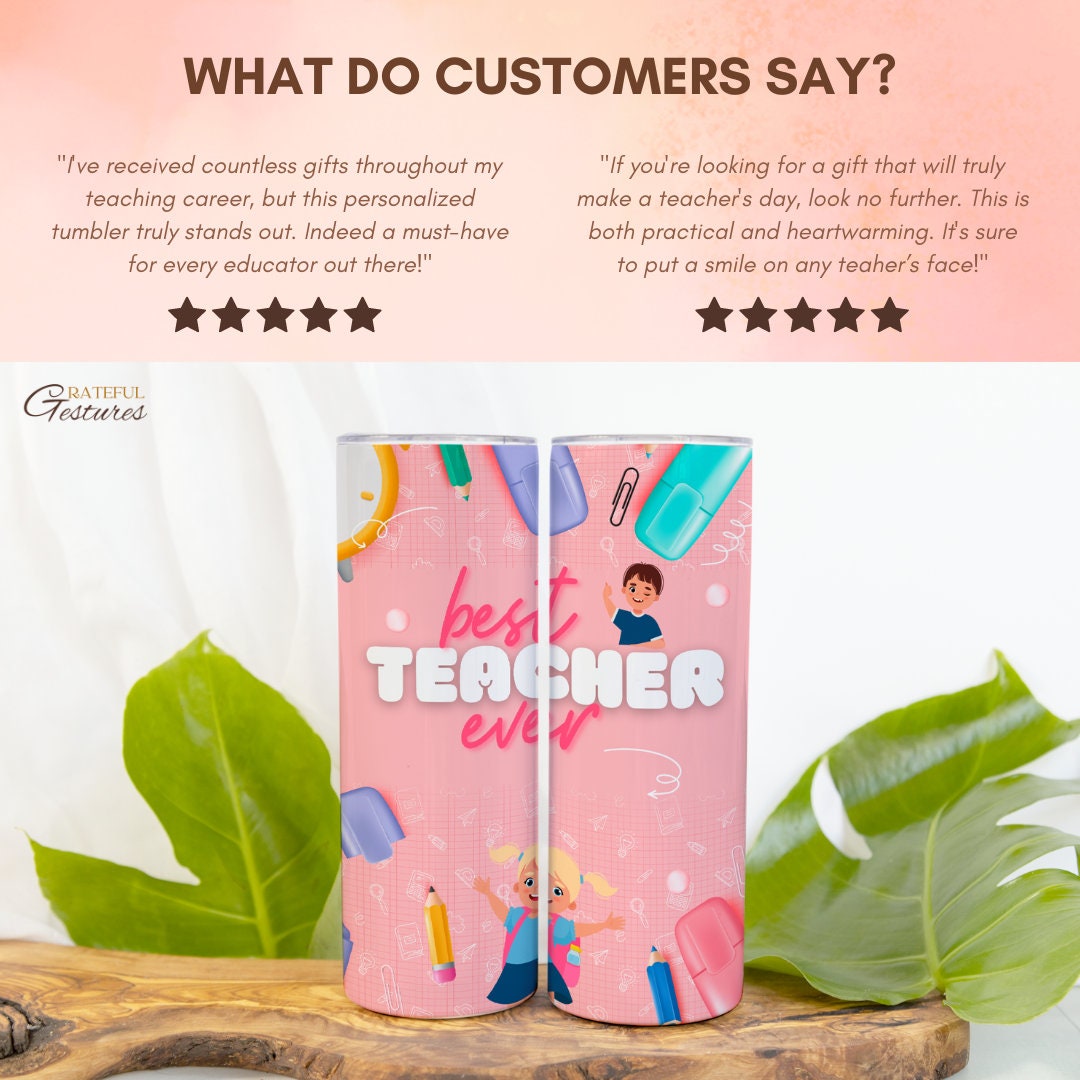 Best Teacher Ever Pink Tumbler - Slim 20 oz Cute Tumbler