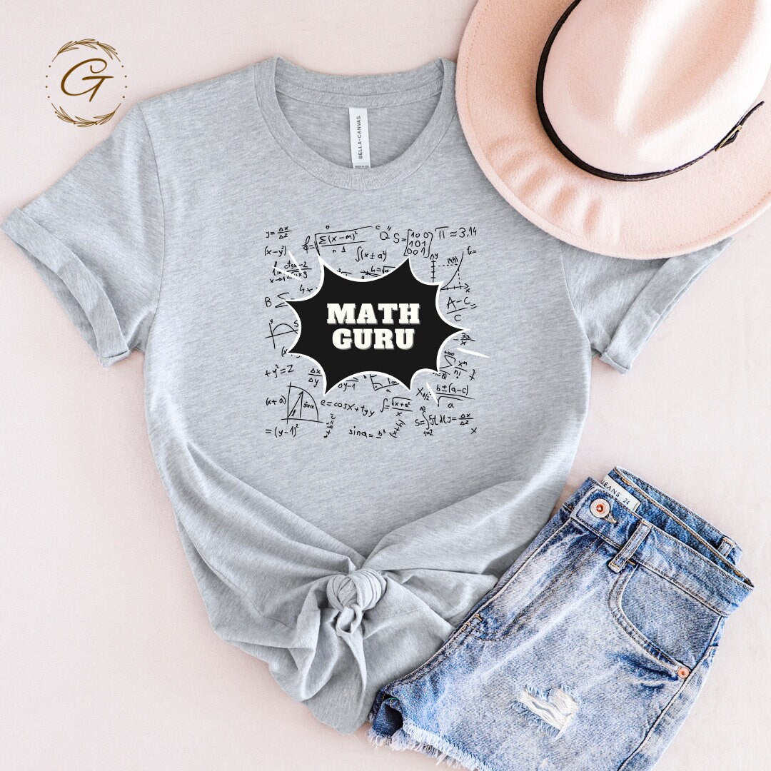 Teachers Tshirt Math Guru Graphic Comfy Tee for Educators