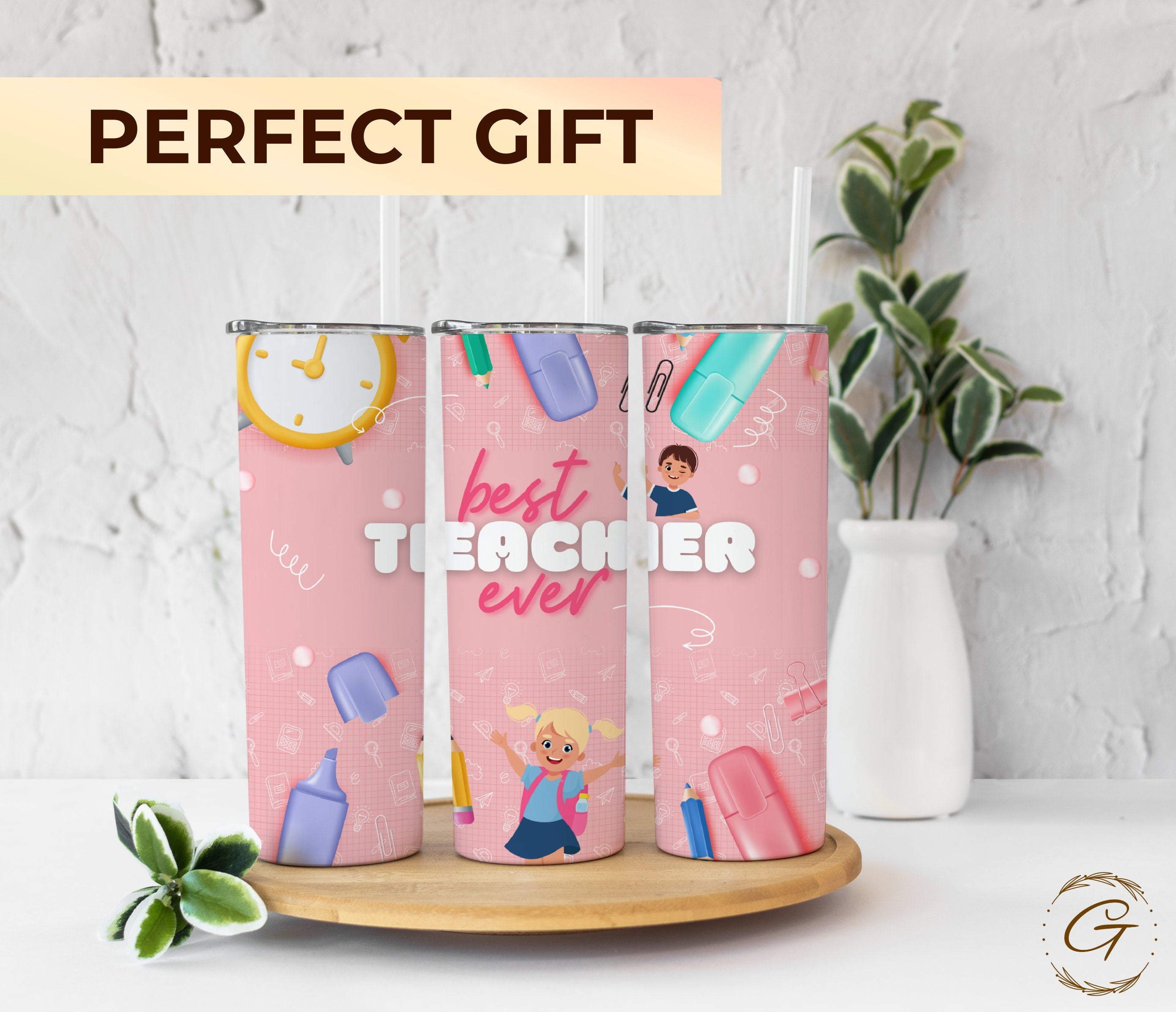 Best Teacher Ever Pink Tumbler - Slim 20 oz Cute Tumbler for Hydration