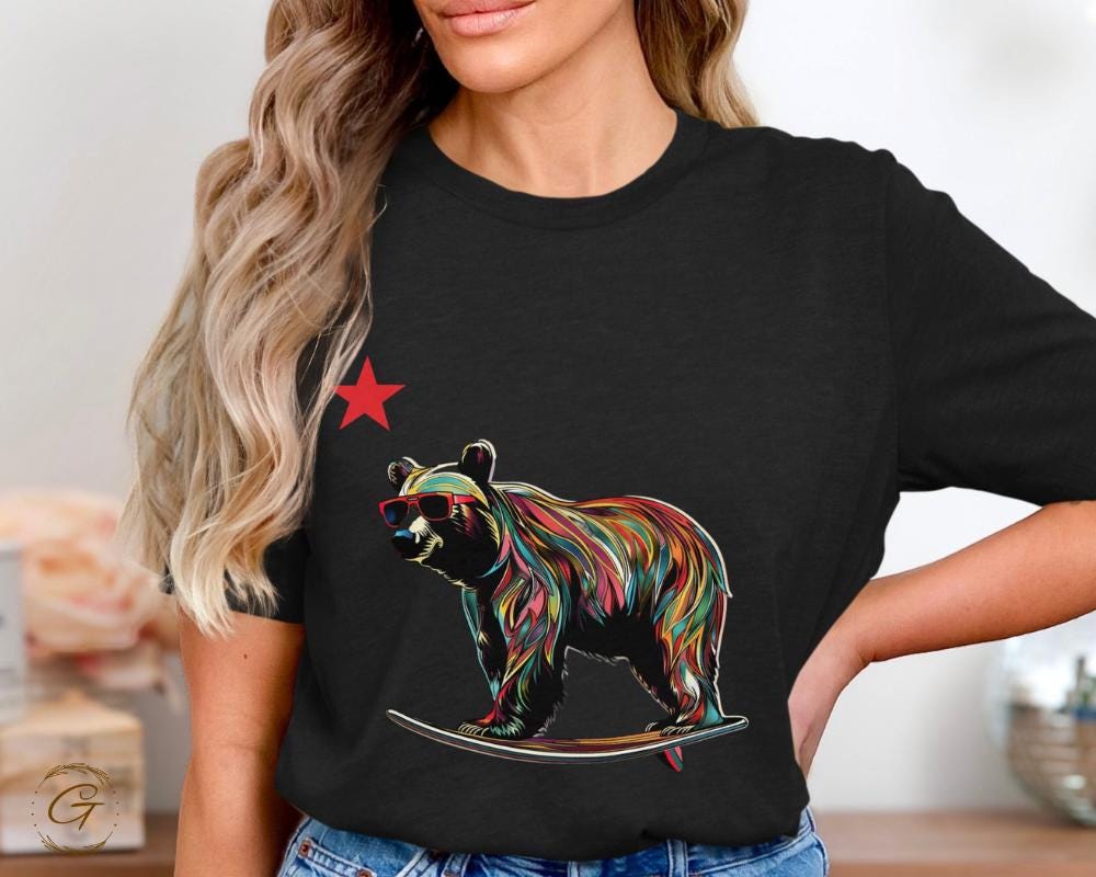 Colorful Bear Tee Surfing Design T-Shirt