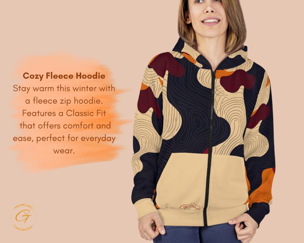 Wave Lines Design Unisex Zip Hoodie All-Over Print