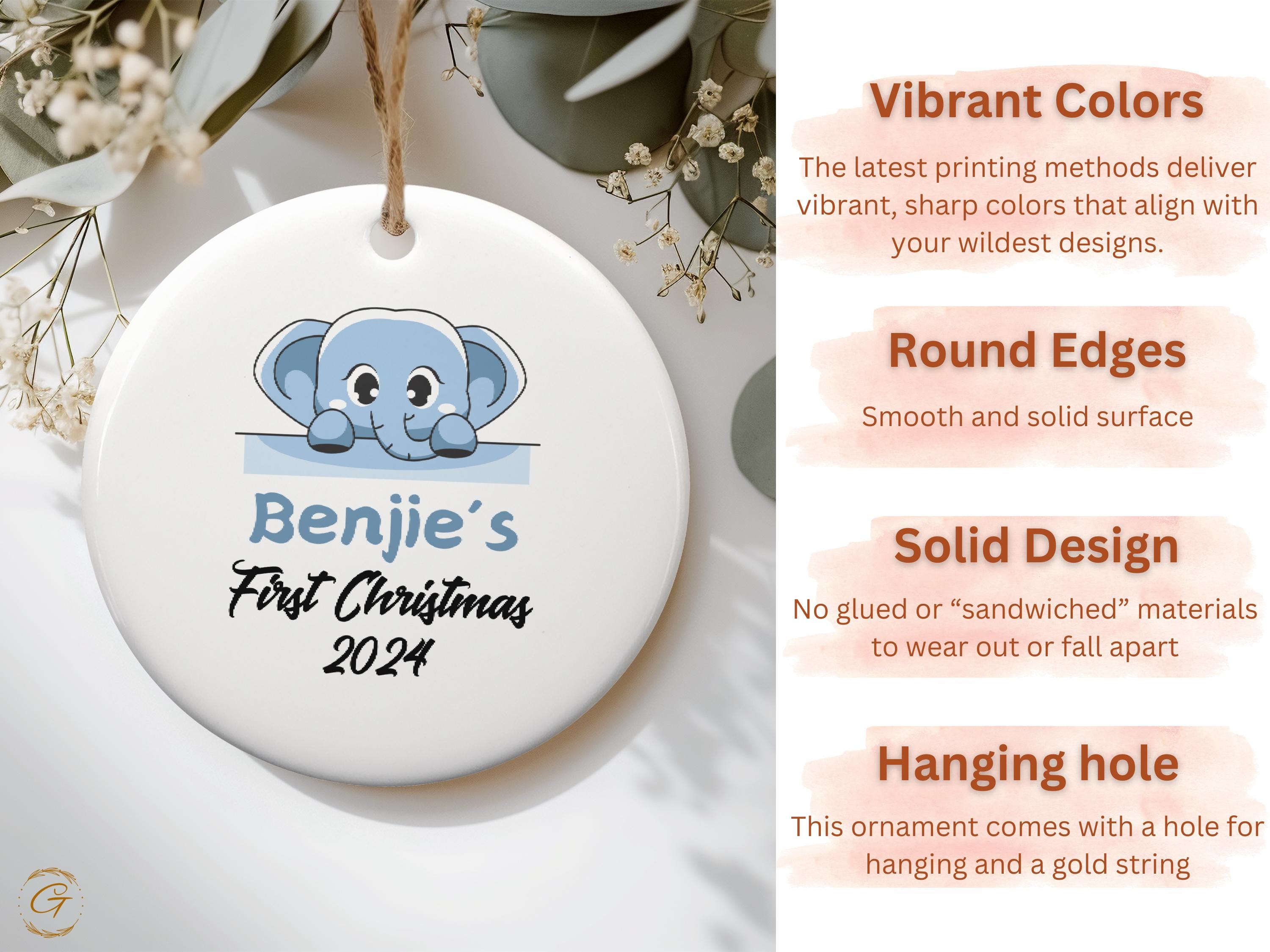 Personalized Baby's First Christmas Ornament 2024, Custom Blue Elephant Baby Holiday Decorations, Personalized Babies Keepsake Newborn Gifts