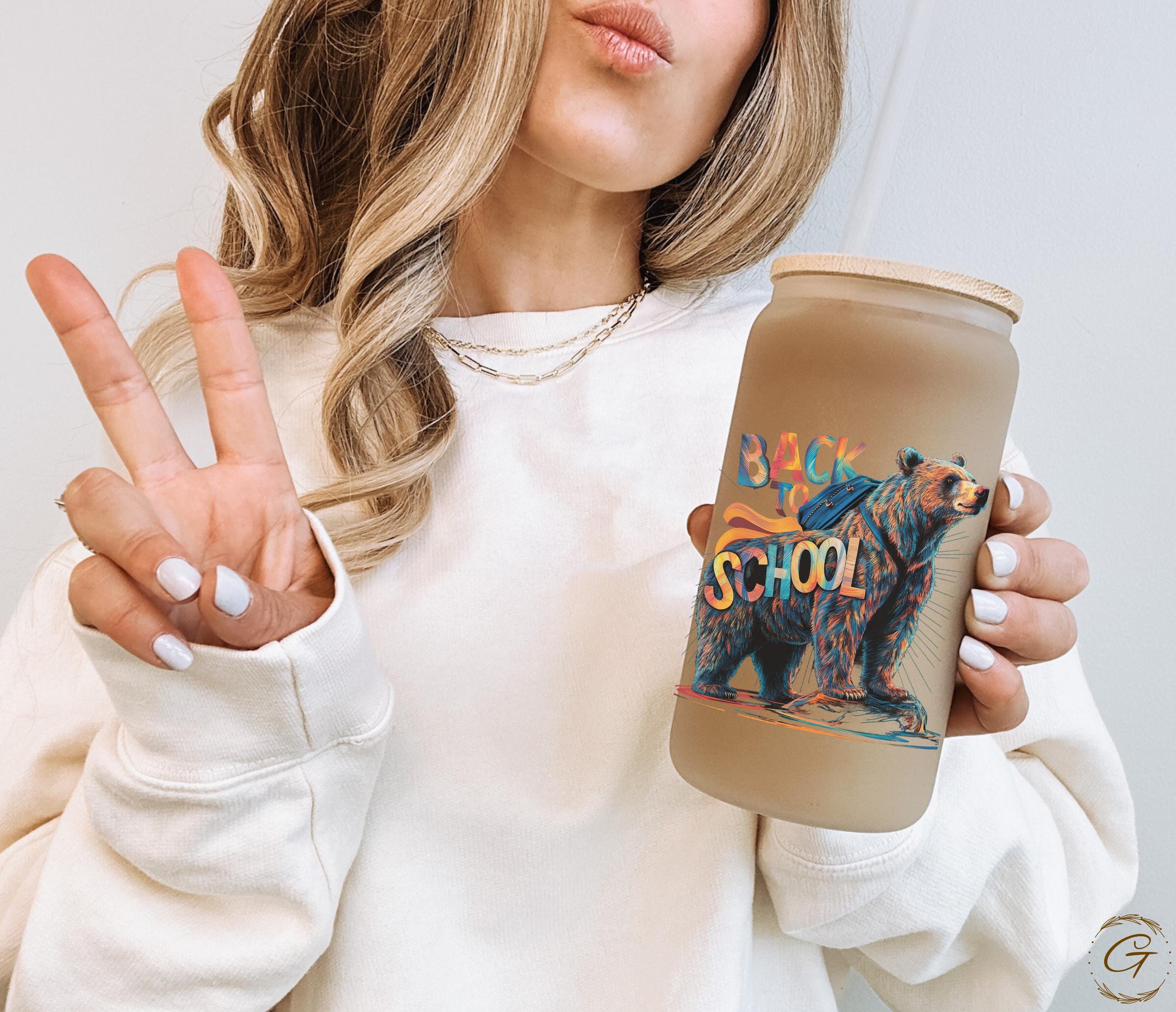 Back to School with Bear Design Frosted Glass Cup