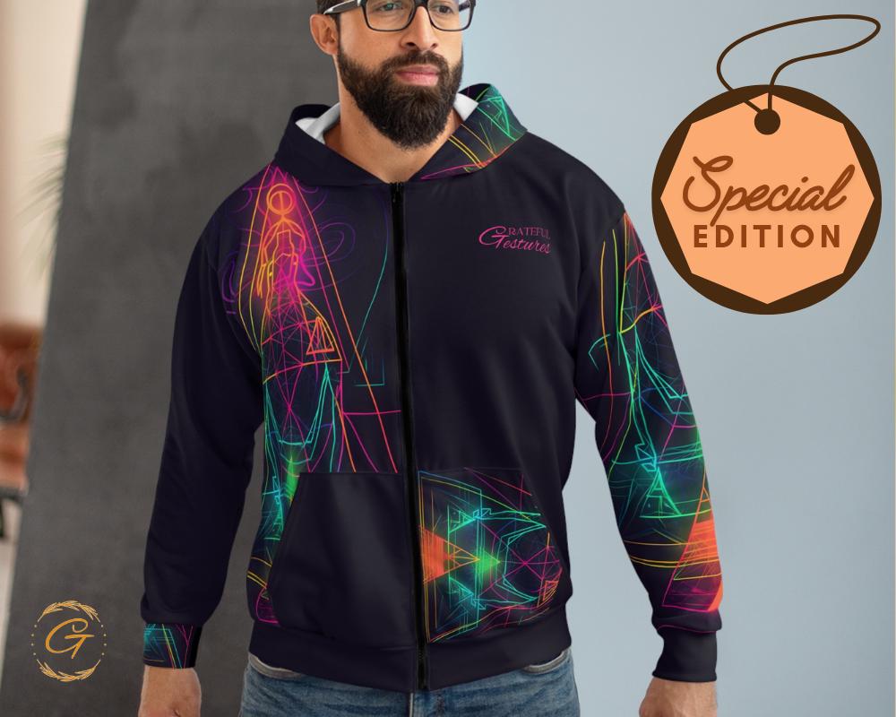 Neon Lines Zip Hoodie Vibrant All-Over Print