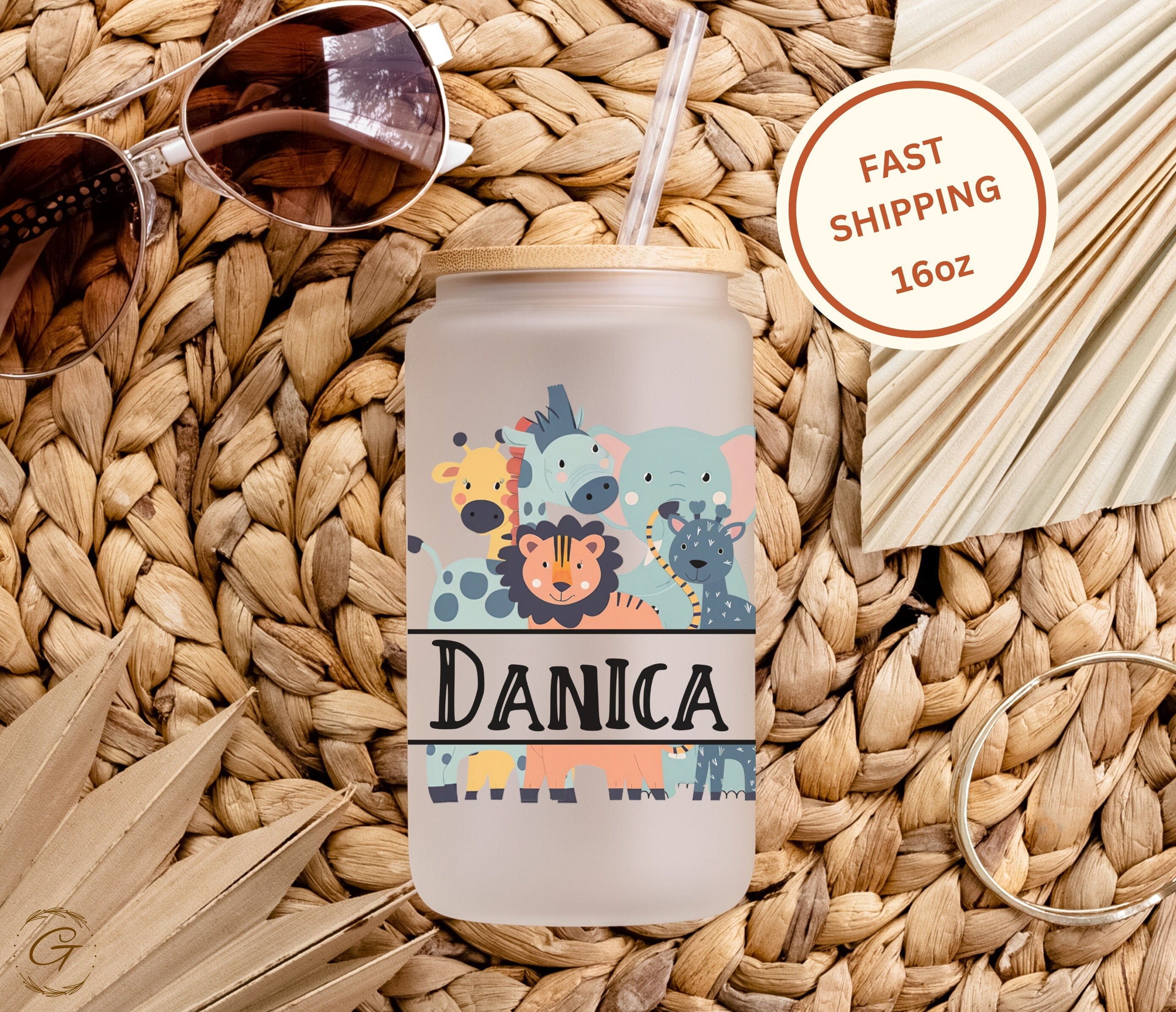 Safari Theme Personalized Frosted Glass Cup