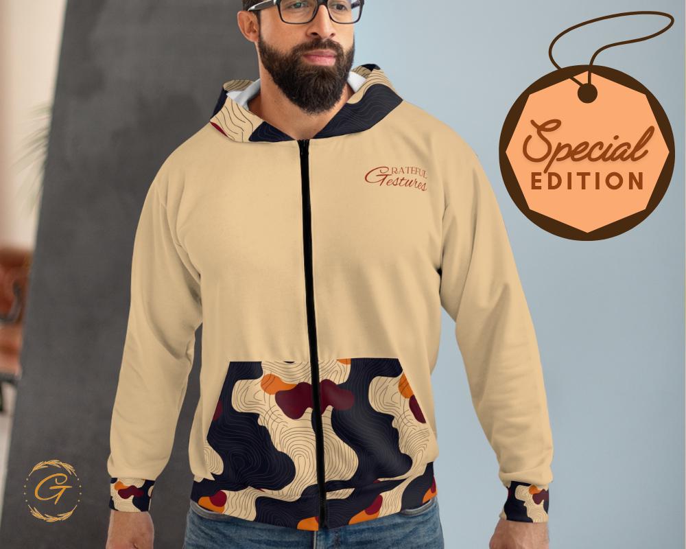 Wave Lines Design Unisex Zip Hoodie All-Over Print