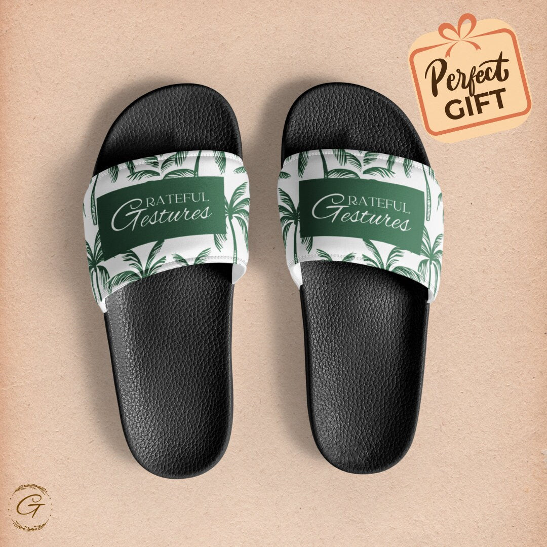 Men's Slides Palm Tree Design, Vibrant Beach Sandals