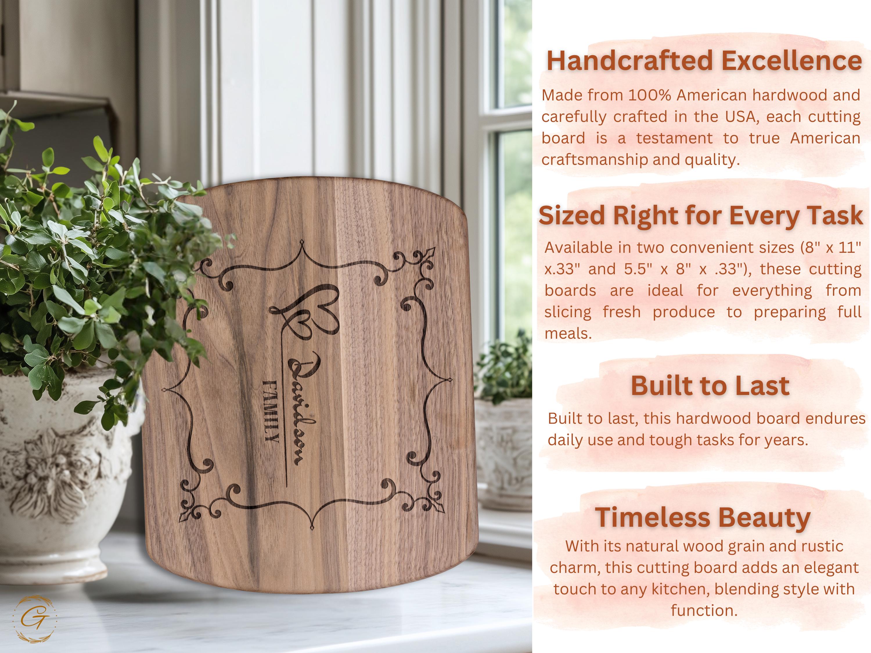 Personalize Hardwood Oval Cutting Board with Family Name & Heart Decor | Custom Kitchen Decor | Wedding Gift | Housewarming Kitchen Presents