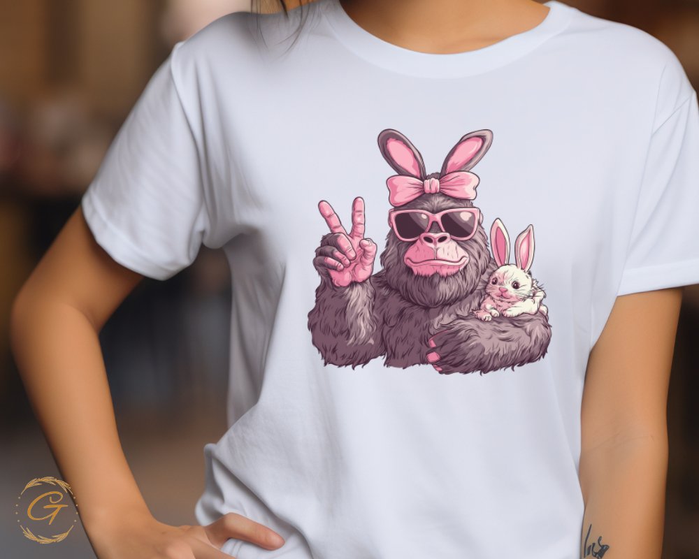 Playful Gorilla With Bunny Peace Sign T-Shirt product type