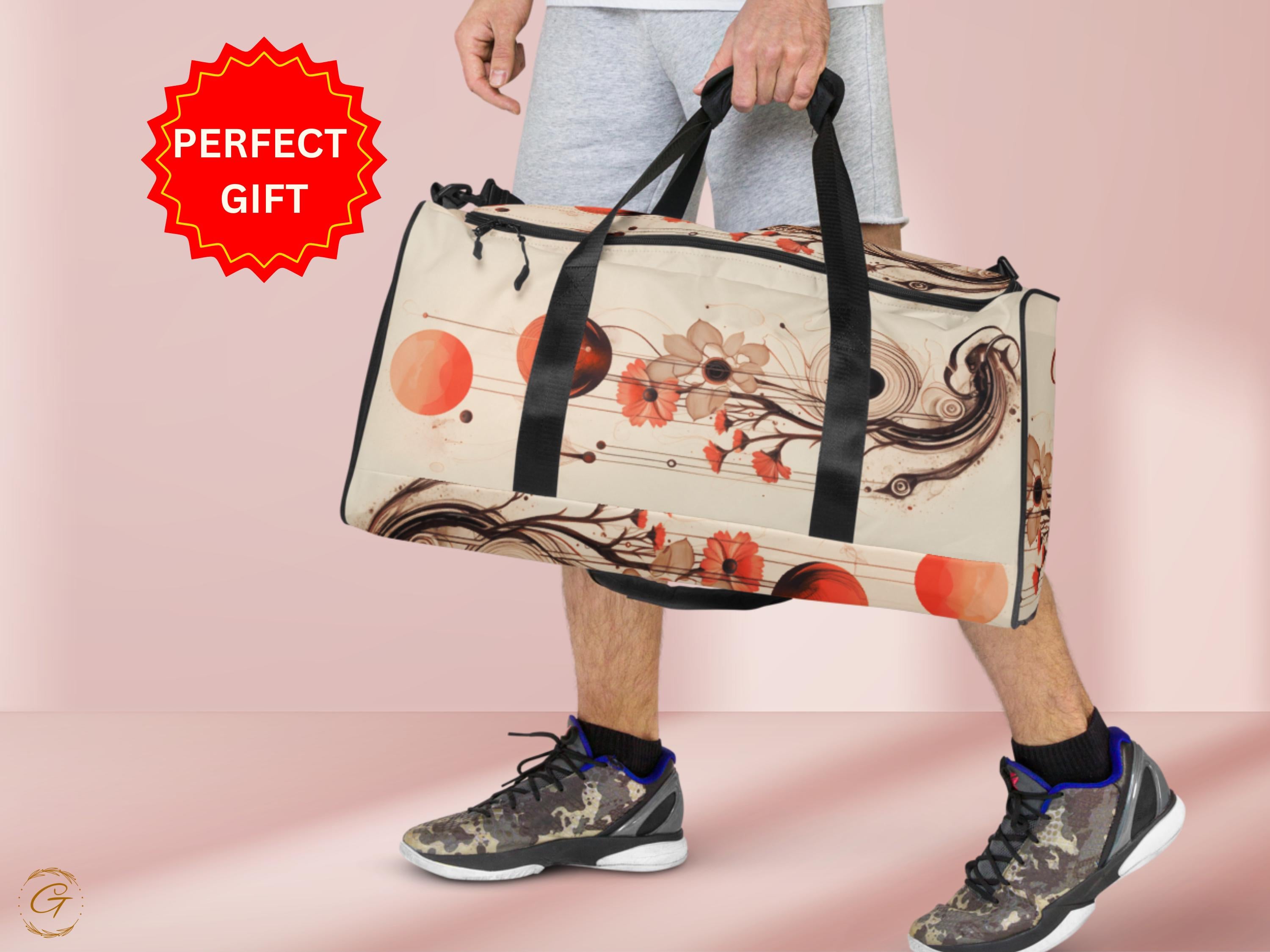 AOP Floral Duffel Bag with Abstract Art - Stylish Travel, Gym, Sports, or Weekend Bag - Lightweight, Durable,and Spacious Design, Ideal Gift