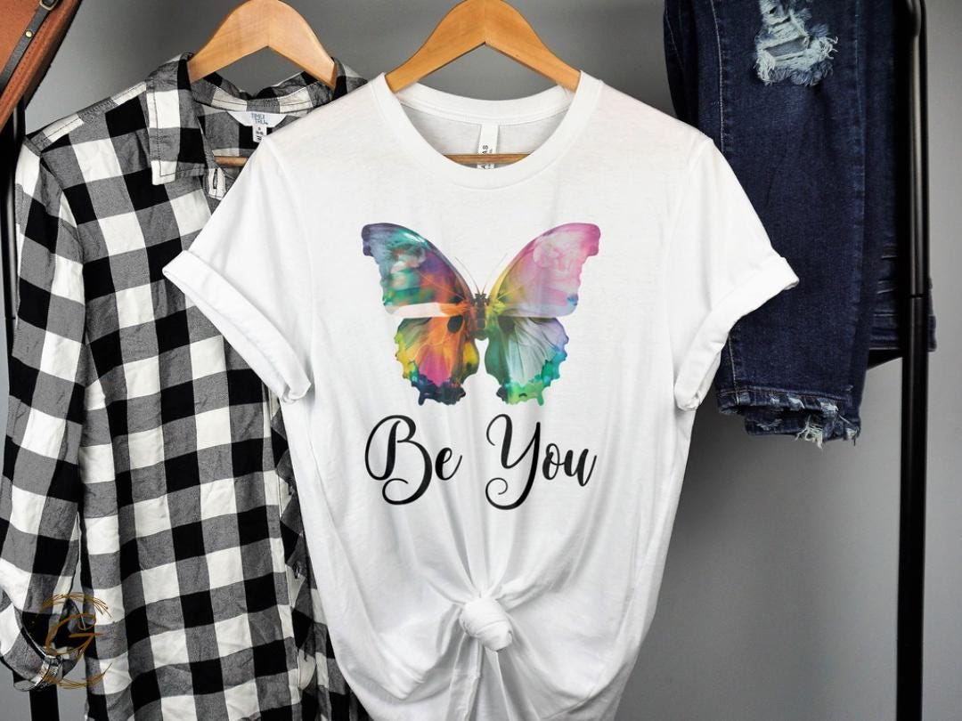 Inspirational Butterfly Graphic T-Shirt, Colorful Be You Design Tee