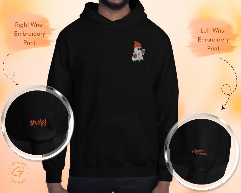 Halloween Hoodie, Iced Coffe Pumpkin Ghost Design, Halloween Coffee Lover, Spooky Autumn Apparel, Ghost Season Jack-O-Lantern Hooded Sweater